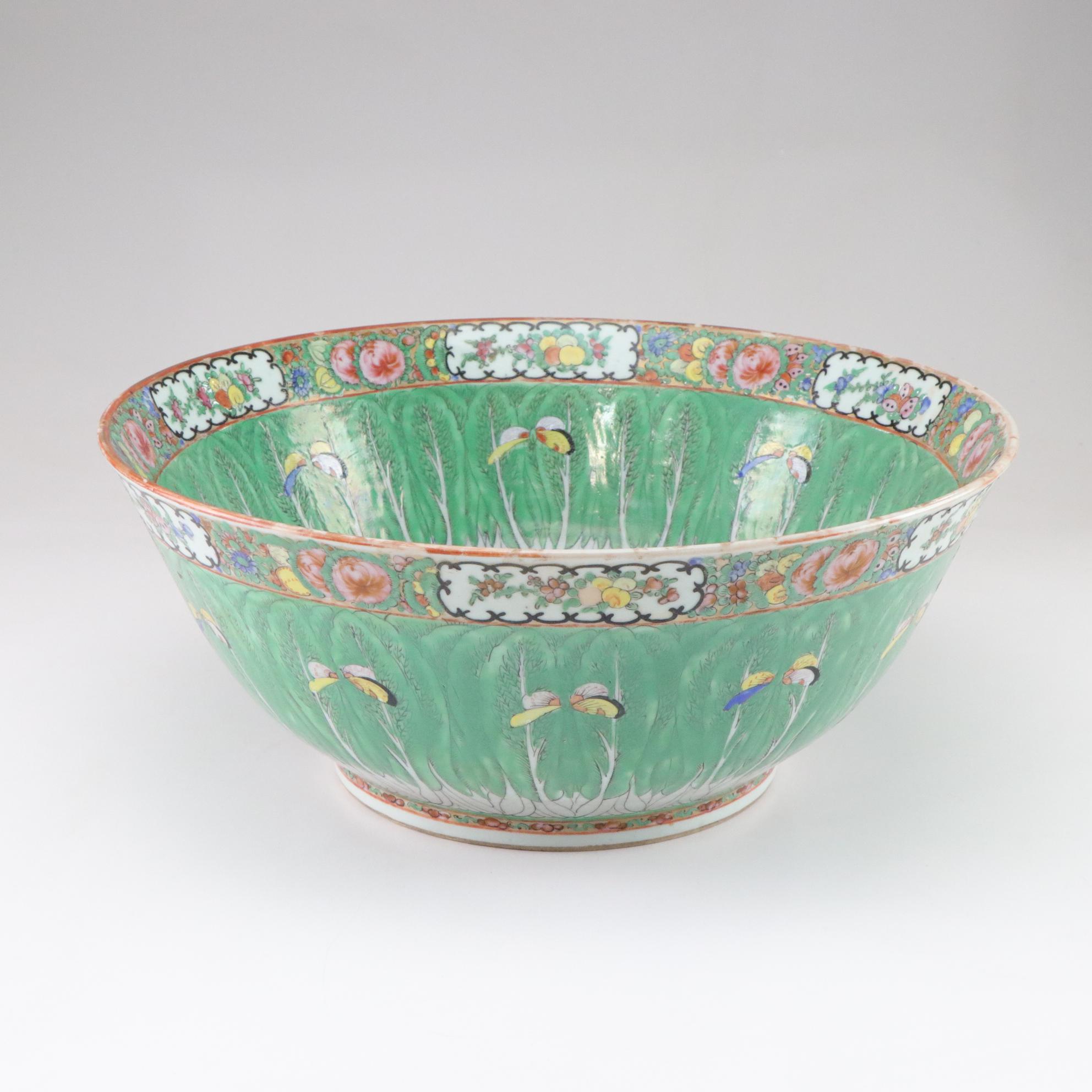 Chinese Export Famille Verte "Cabbage Leaf" Porcelain Punch Bowl