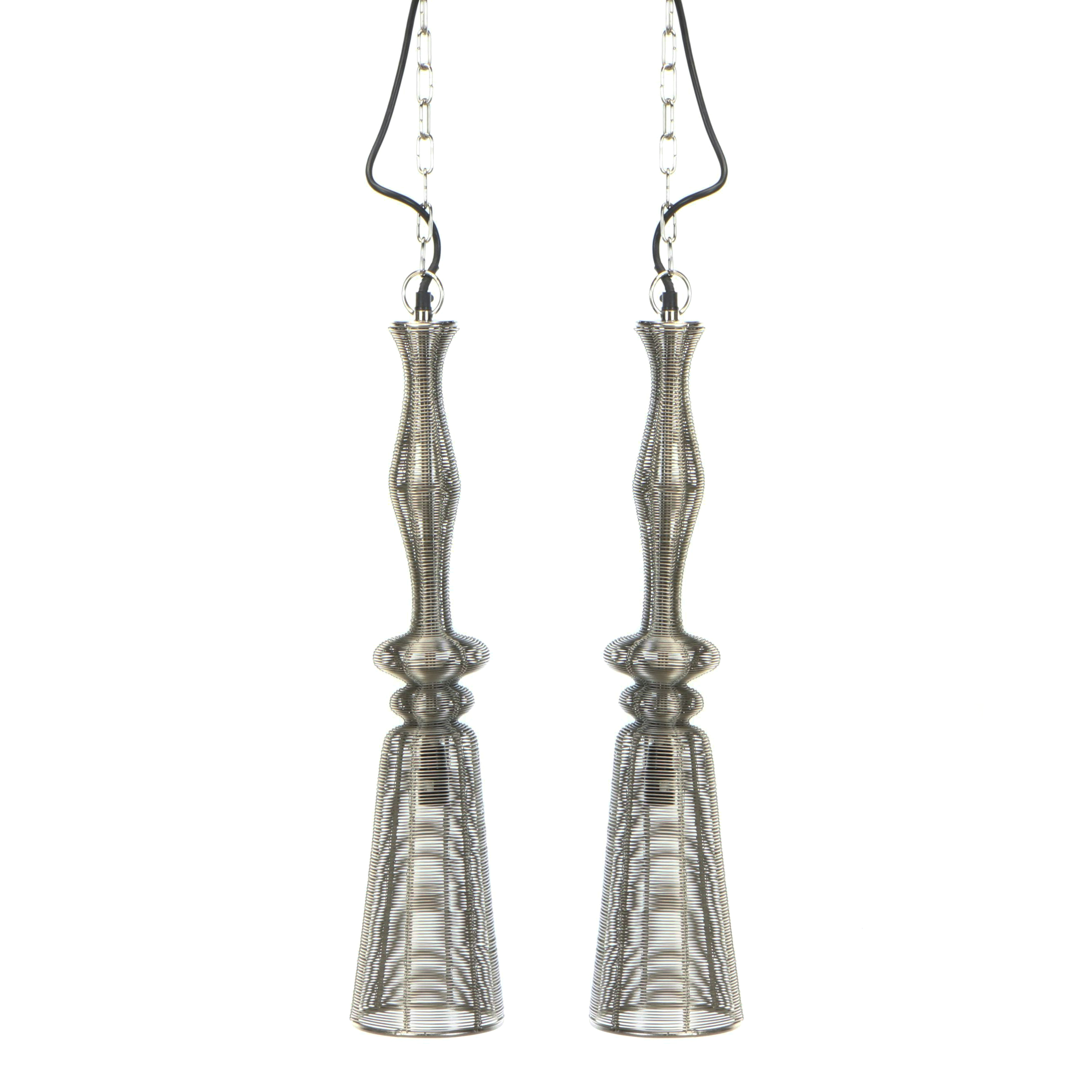 Sarreid Ltd. Contemporary Nickel Finish Wirework Pendants