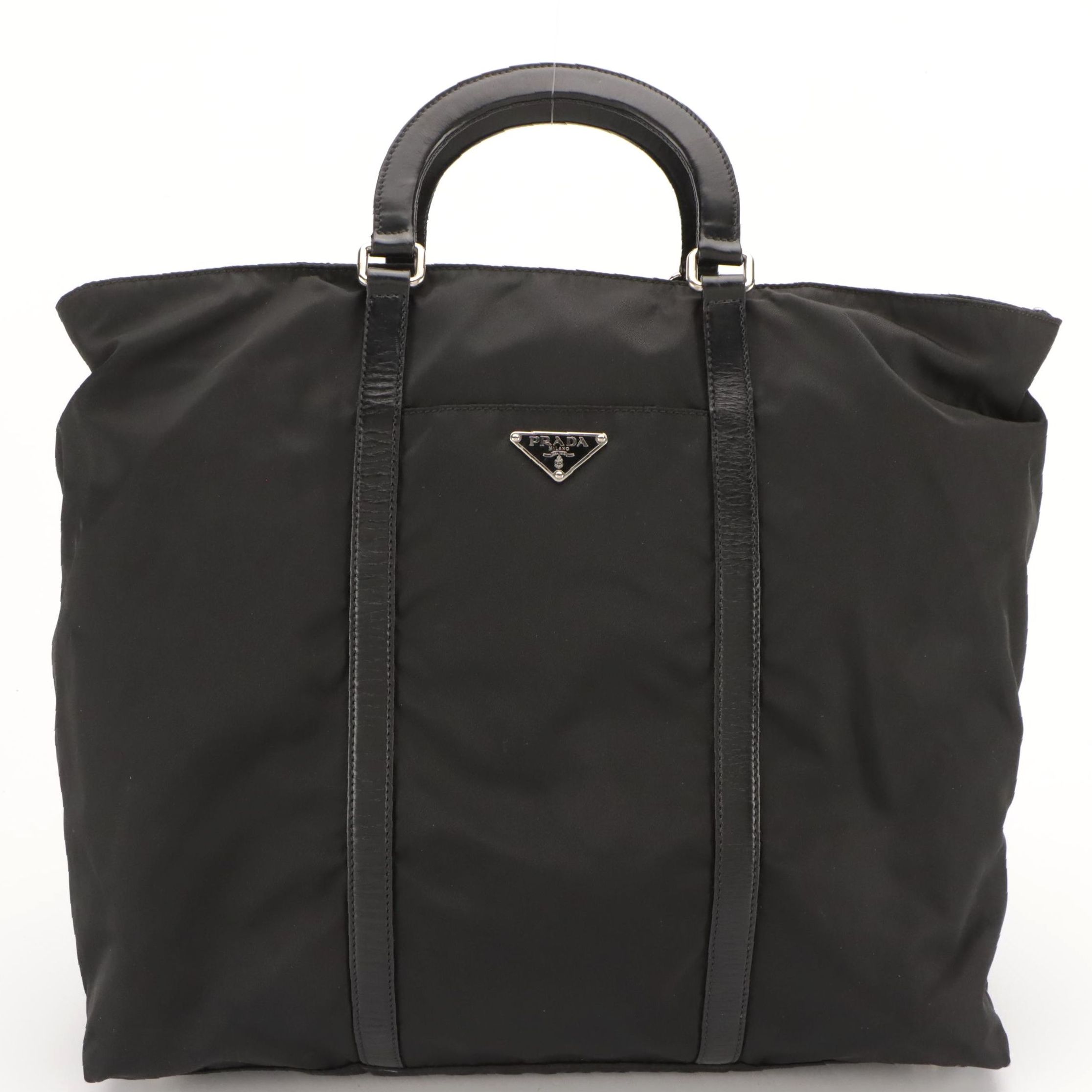 Prada Large Handbag in Black Nylon with Leather Trim