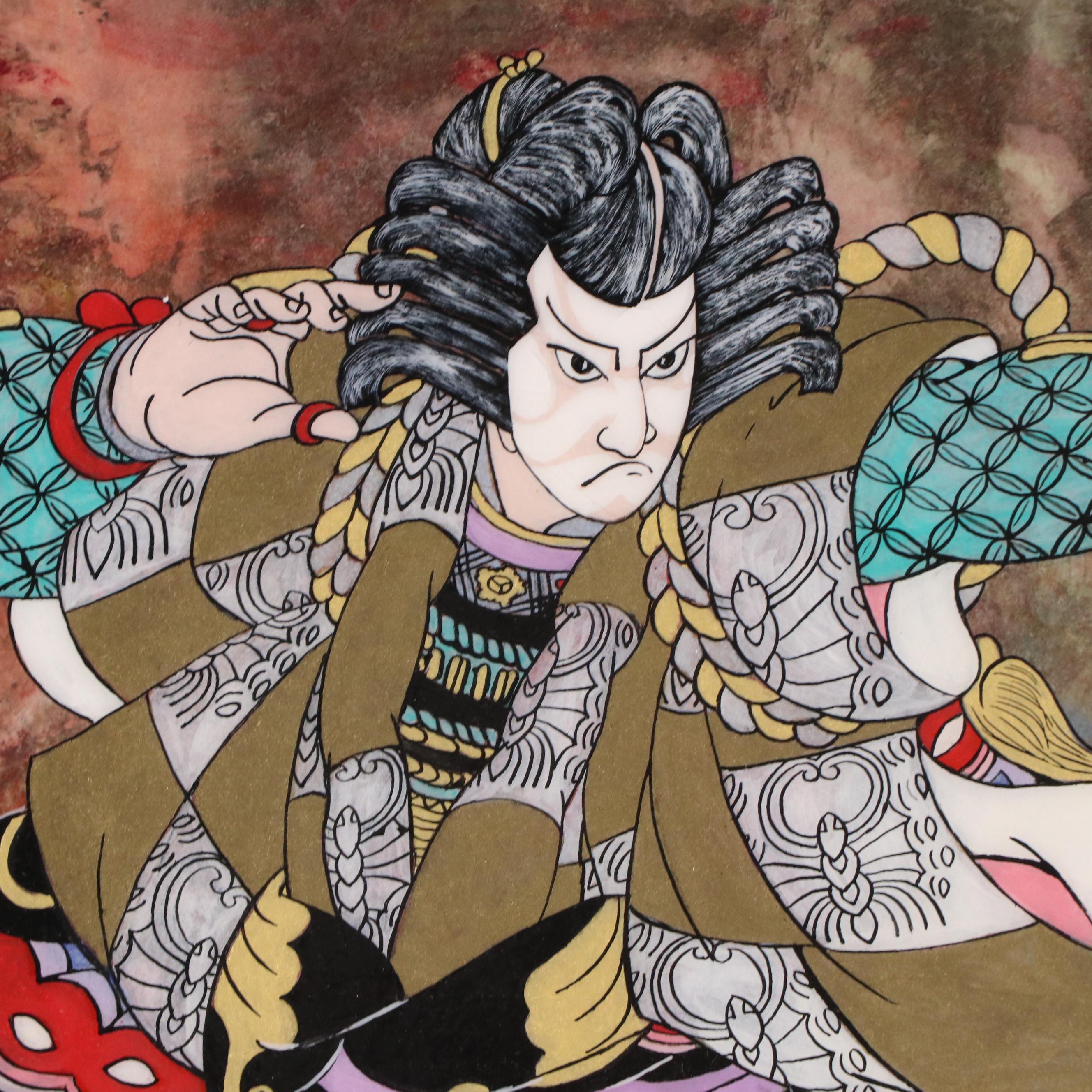 Joan Friedman Mixed Media Painting "Samurai in Kabuki Makeup," 1984