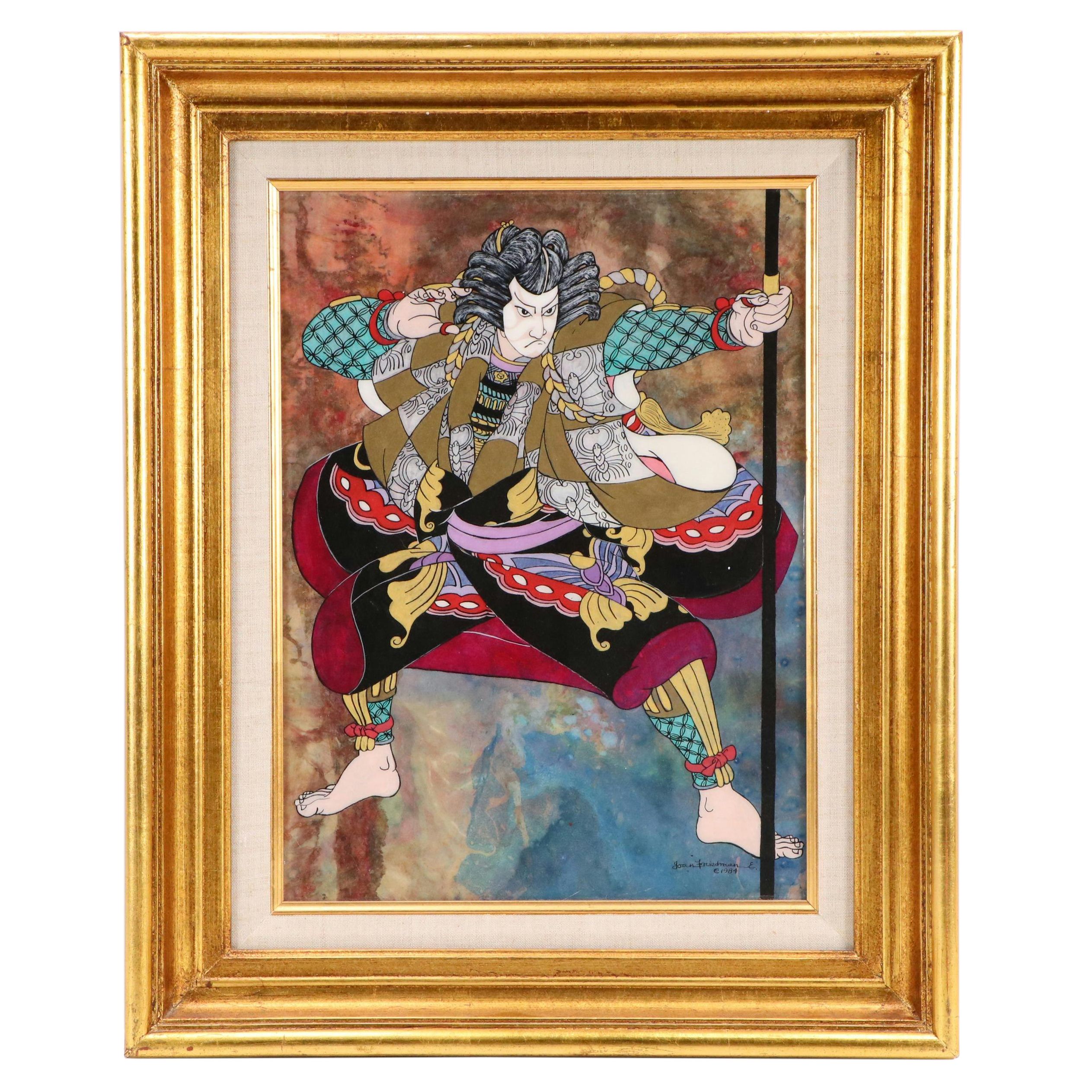 Joan Friedman Mixed Media Painting "Samurai in Kabuki Makeup," 1984