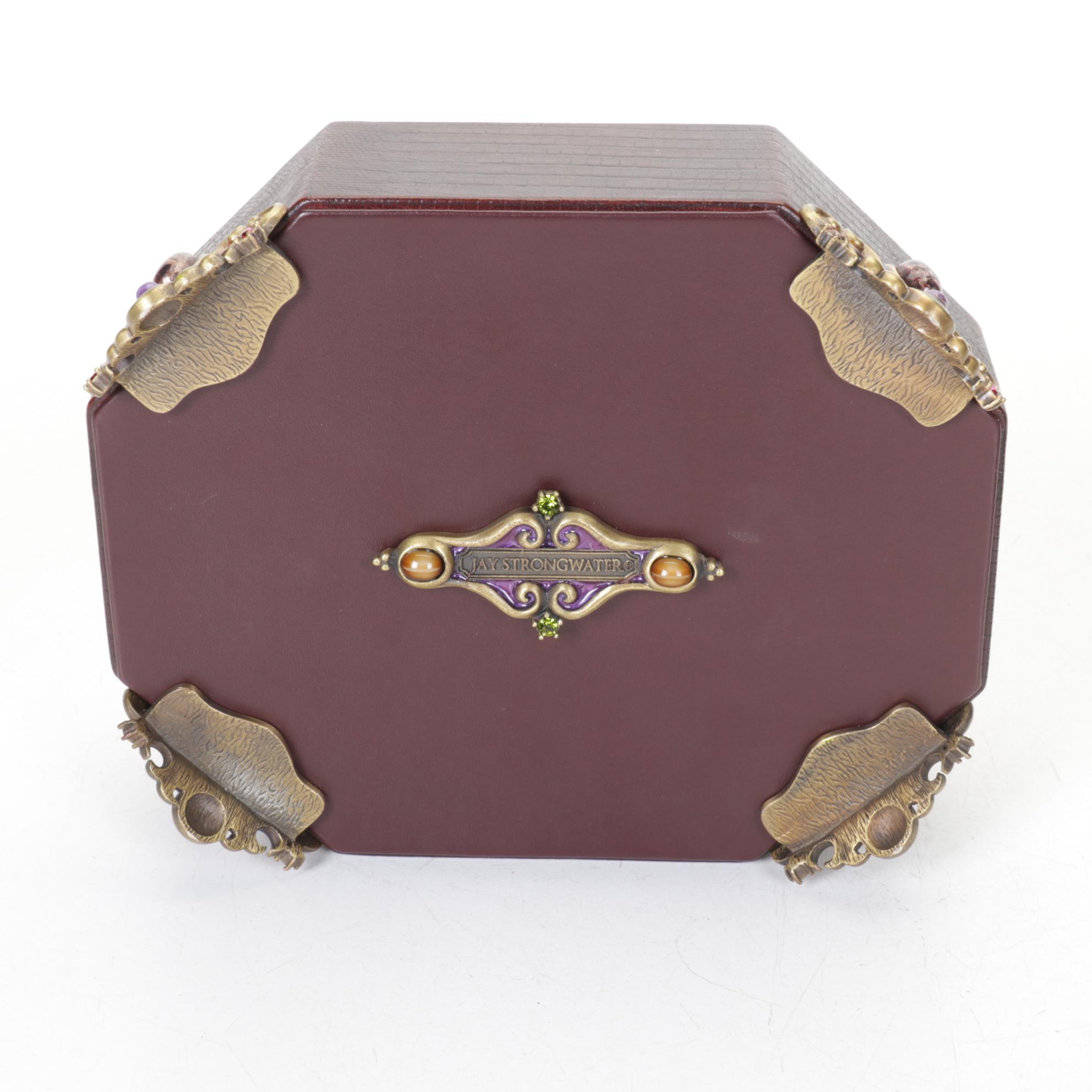 Jay Strongwater Embellished Brown Leather Jewelry Box