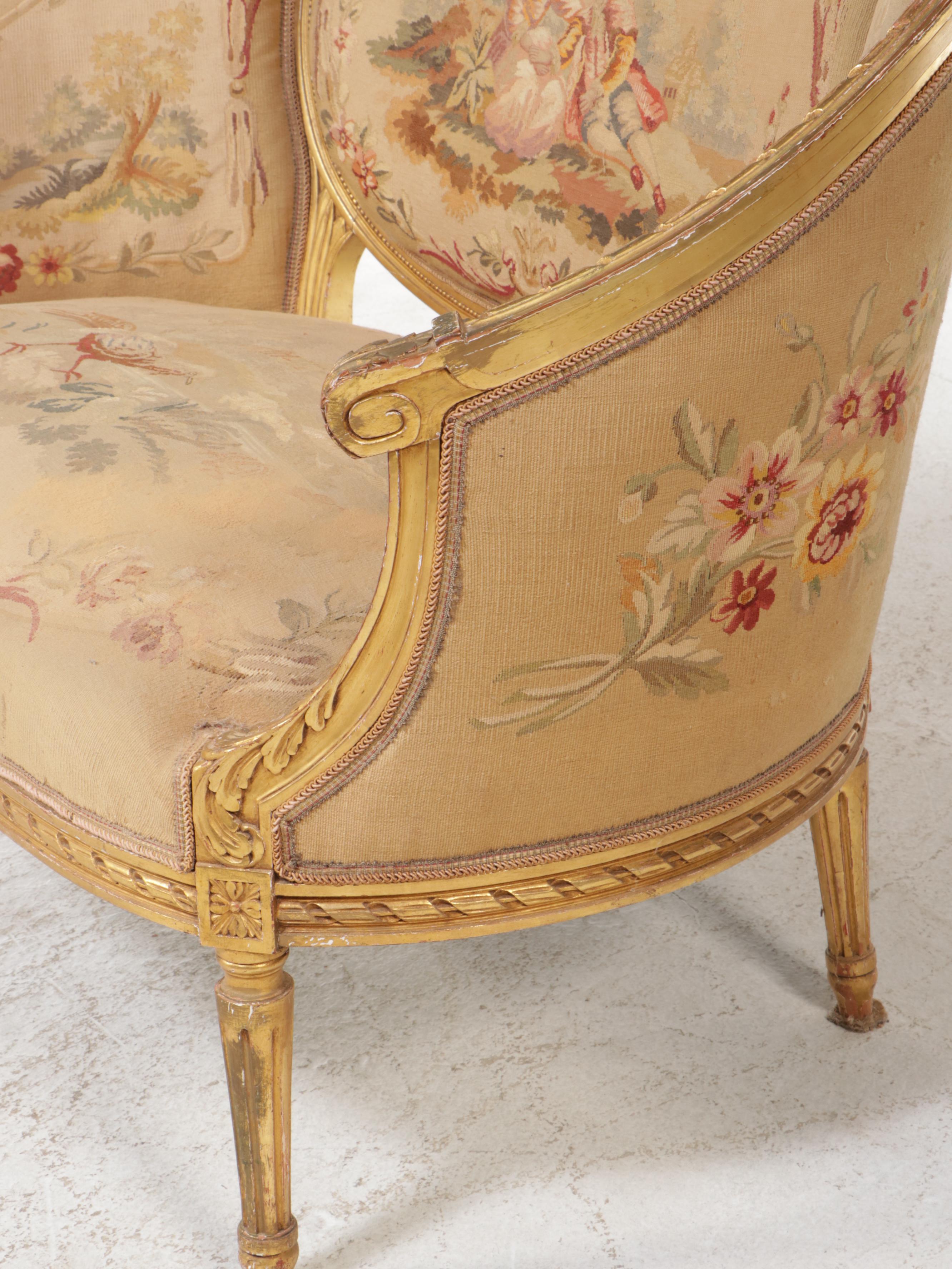 Louis XVI Style Giltwood Salon Suite with Tapestry