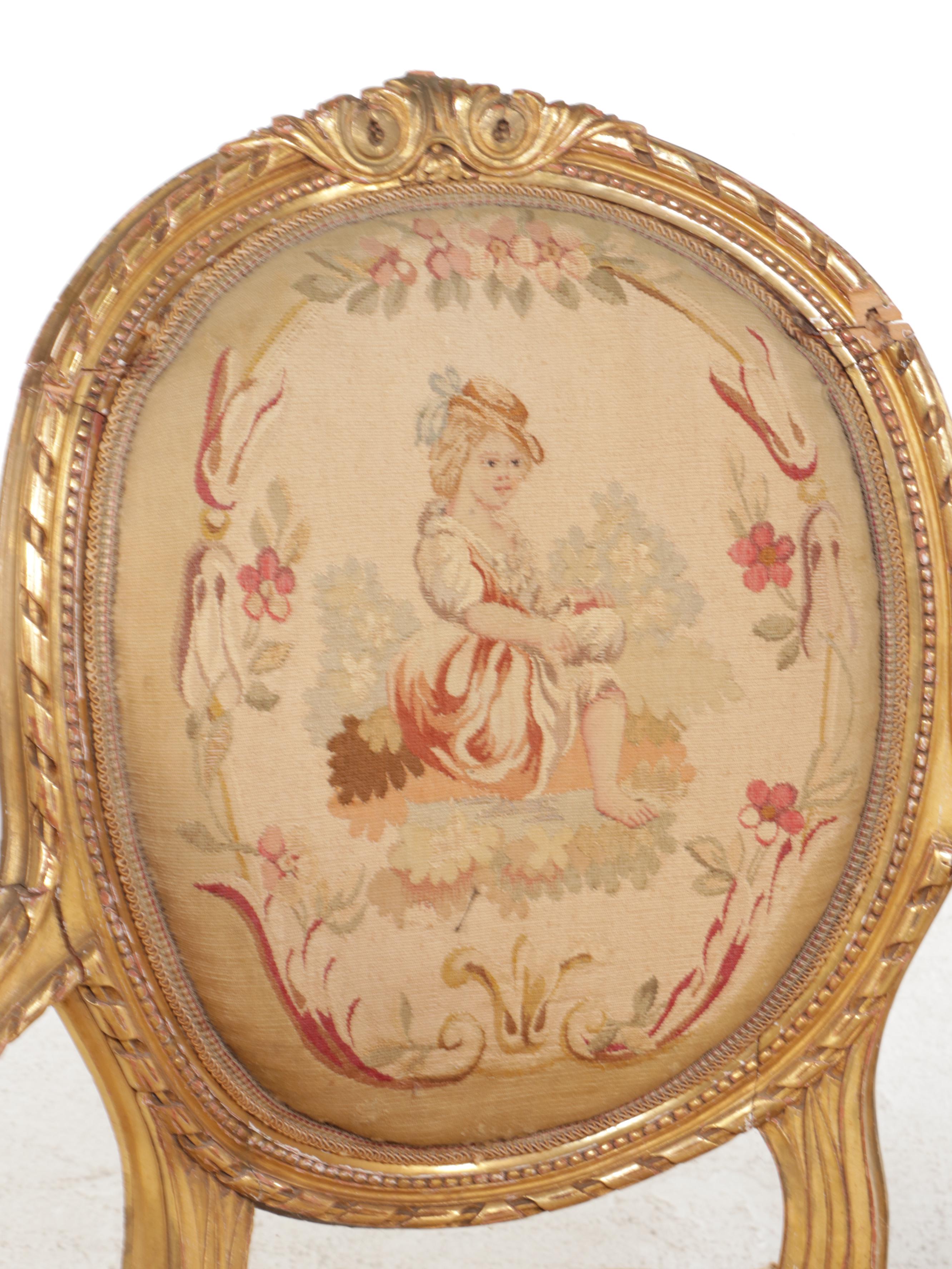 Louis XVI Style Giltwood Salon Suite with Tapestry