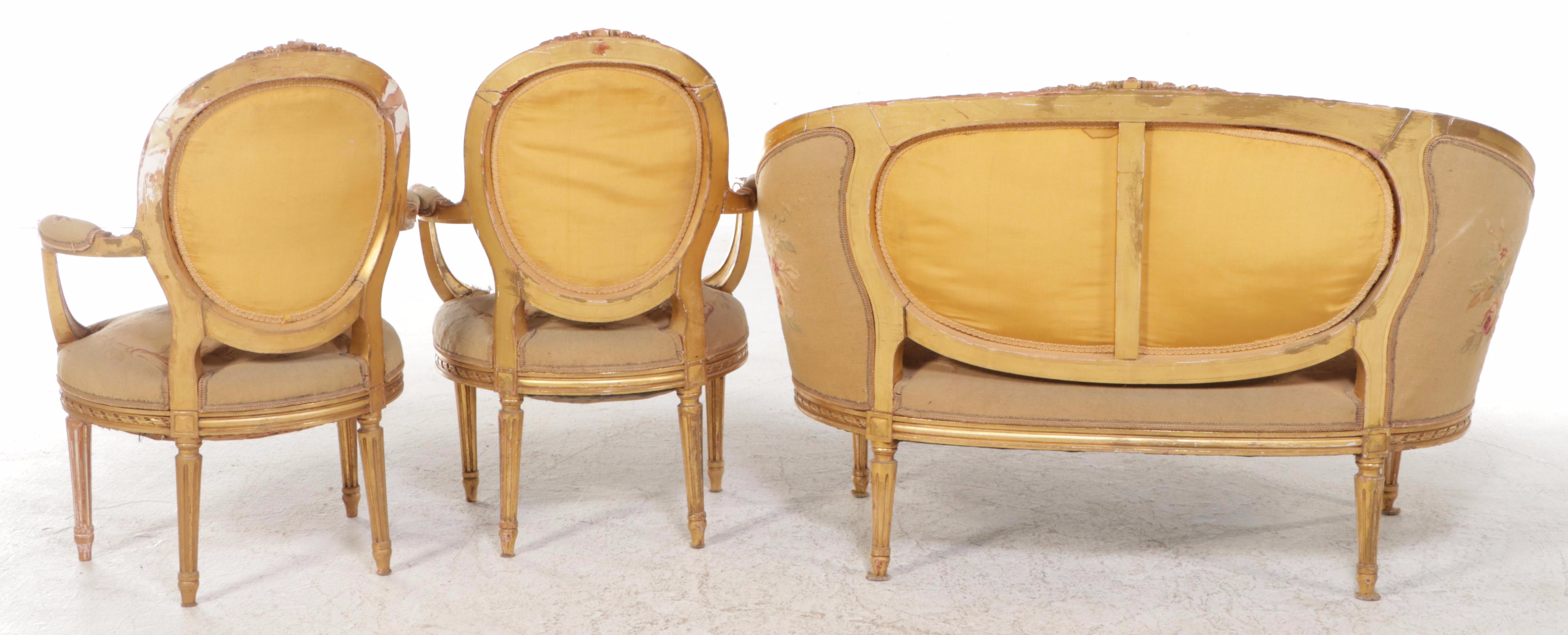 Louis XVI Style Giltwood Salon Suite with Tapestry