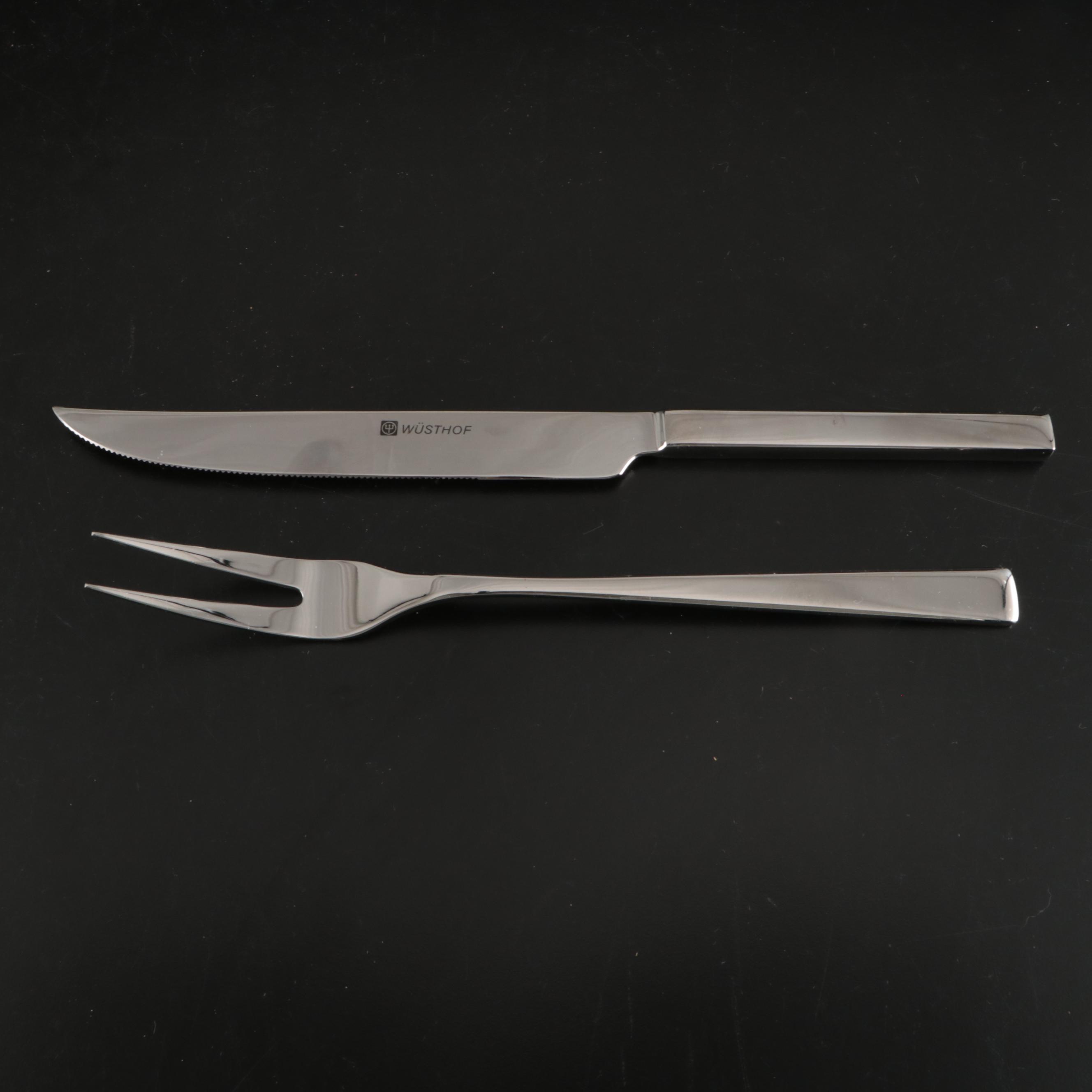 Wüsthof Stainless Steel Carving Set and Steak Knives with Wooden Storage Box