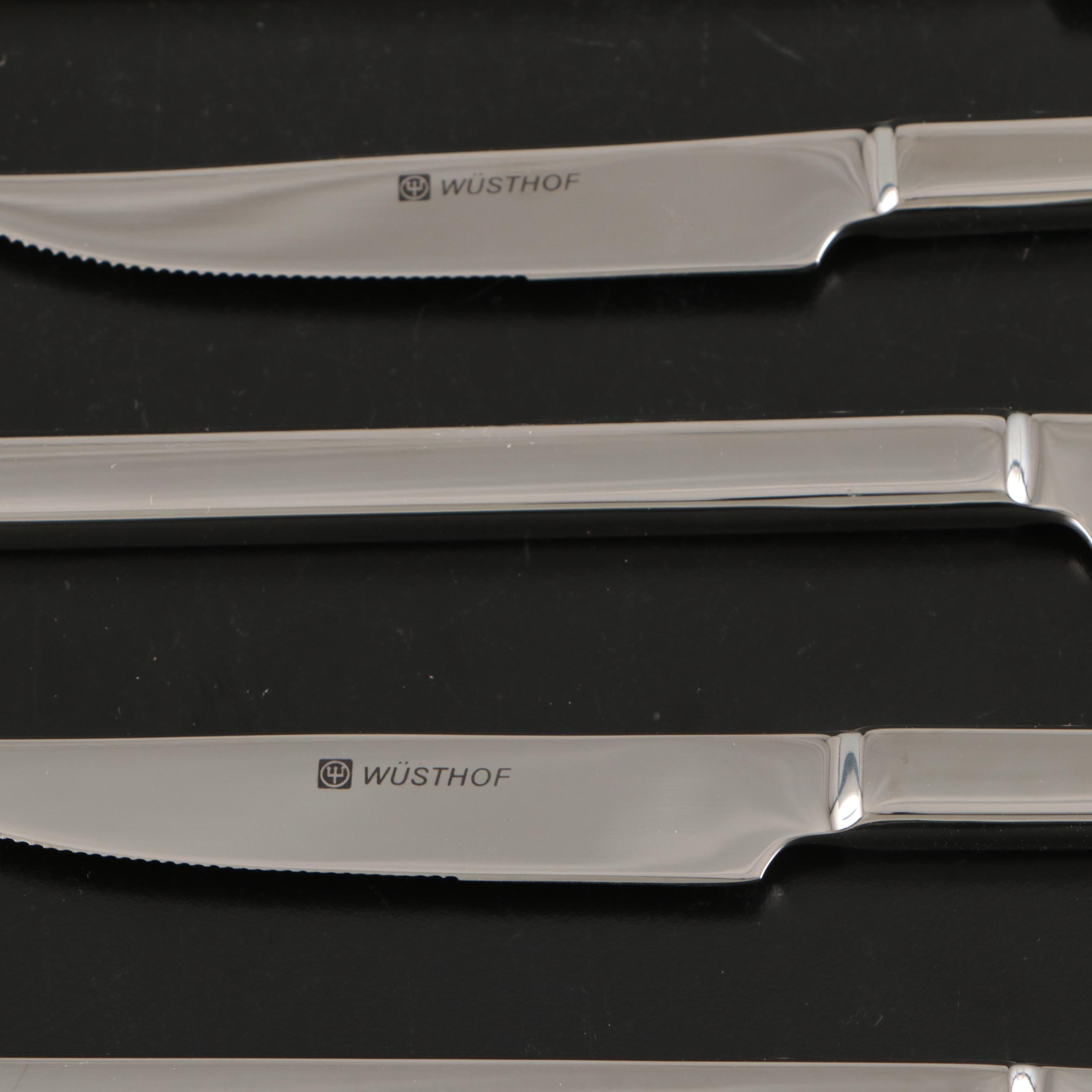 Wüsthof Stainless Steel Carving Set and Steak Knives with Wooden Storage Box