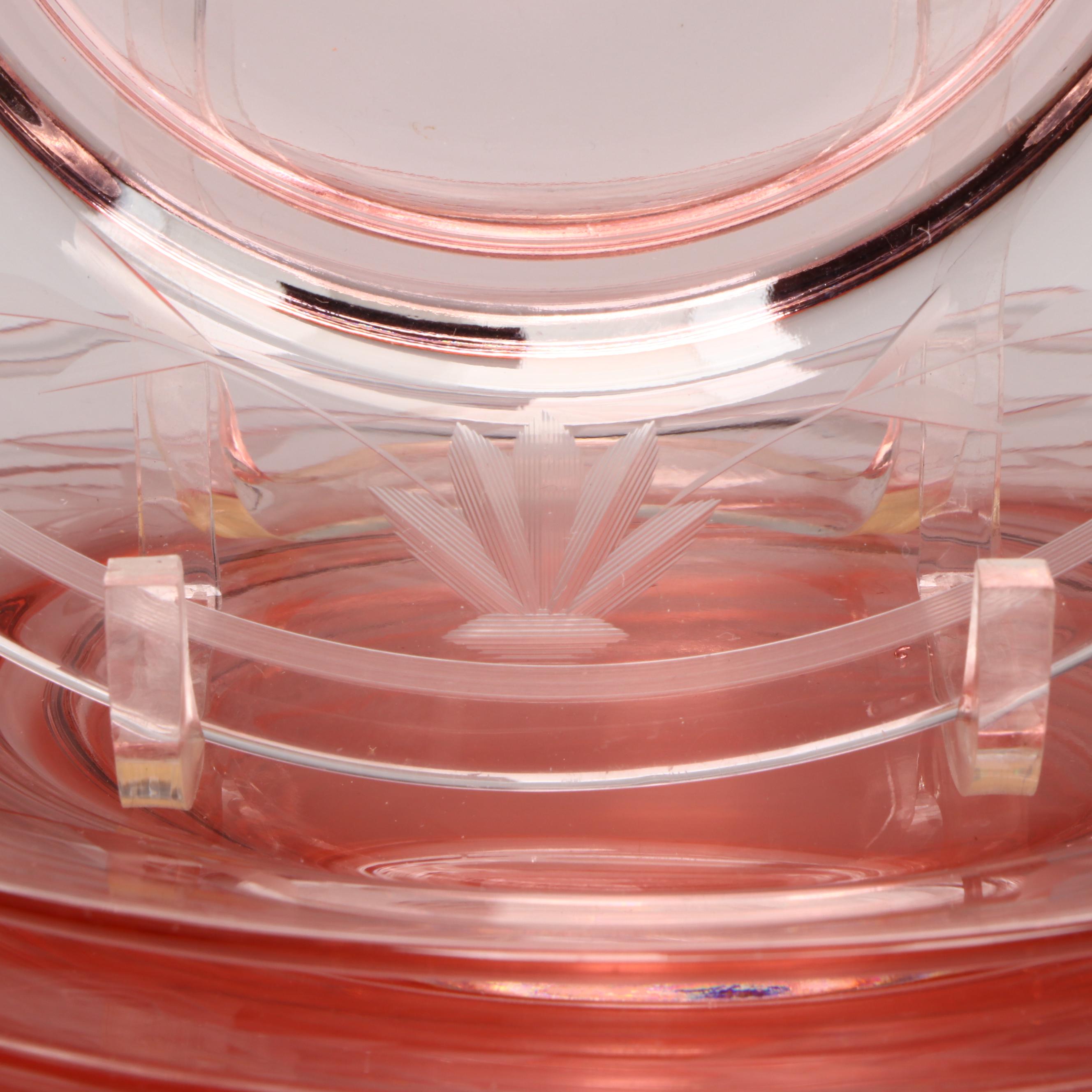 Cambridge "Decagon Pink" Bowl with Tiffan-Franciscan Plate and Other Tumblers