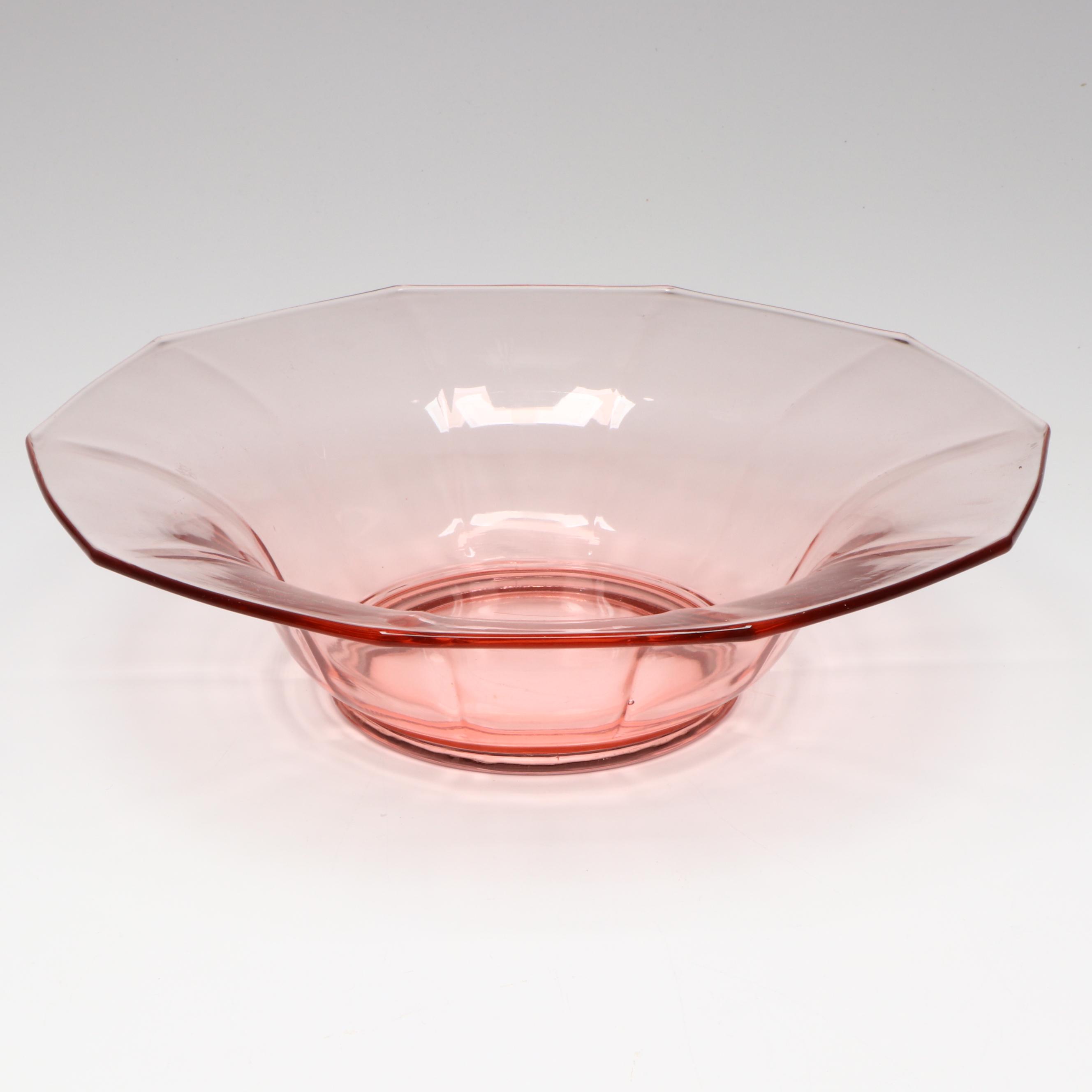 Cambridge "Decagon Pink" Bowl with Tiffan-Franciscan Plate and Other Tumblers