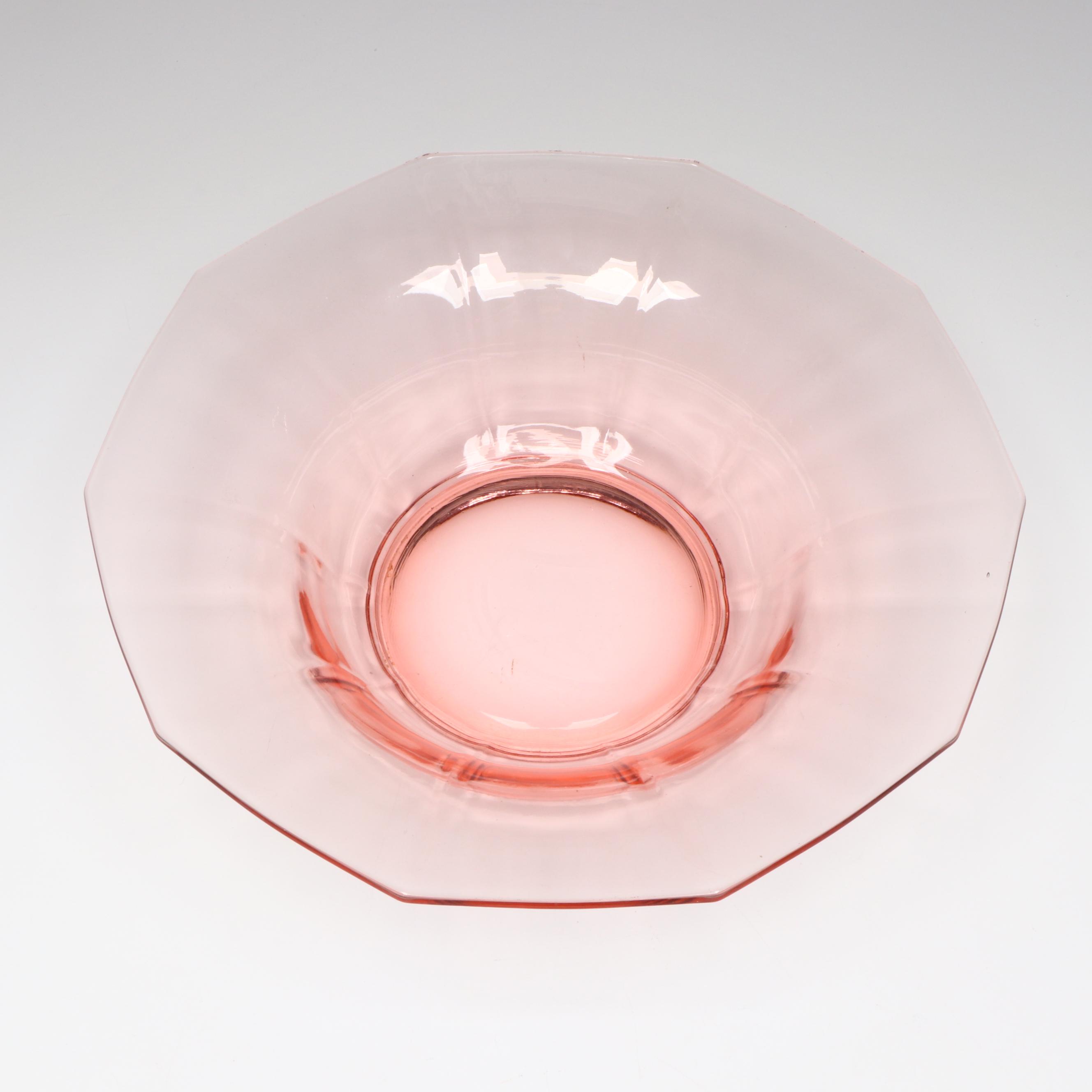 Cambridge "Decagon Pink" Bowl with Tiffan-Franciscan Plate and Other Tumblers
