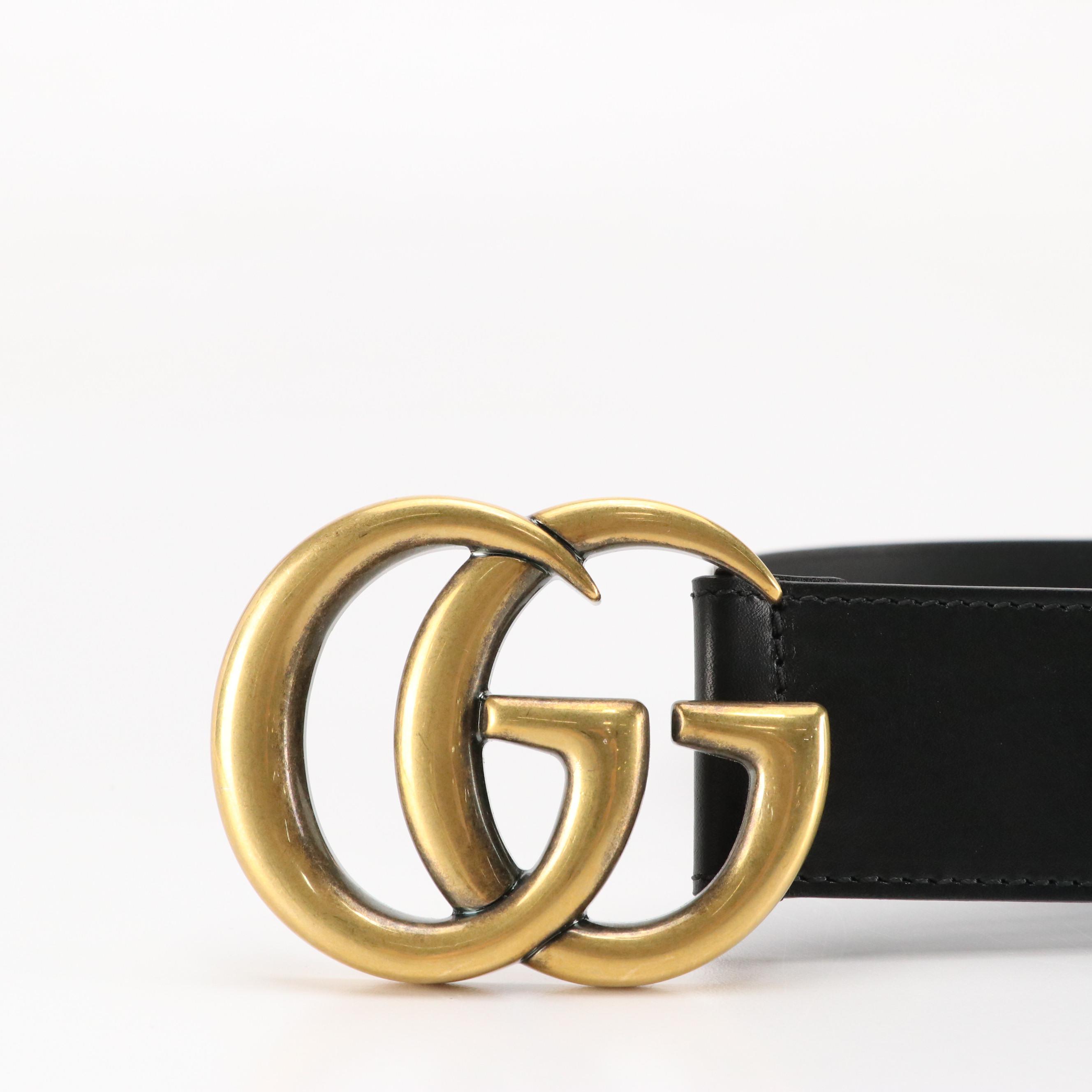 Gucci GG Marmont Wide Black Calfskin Leather Belt