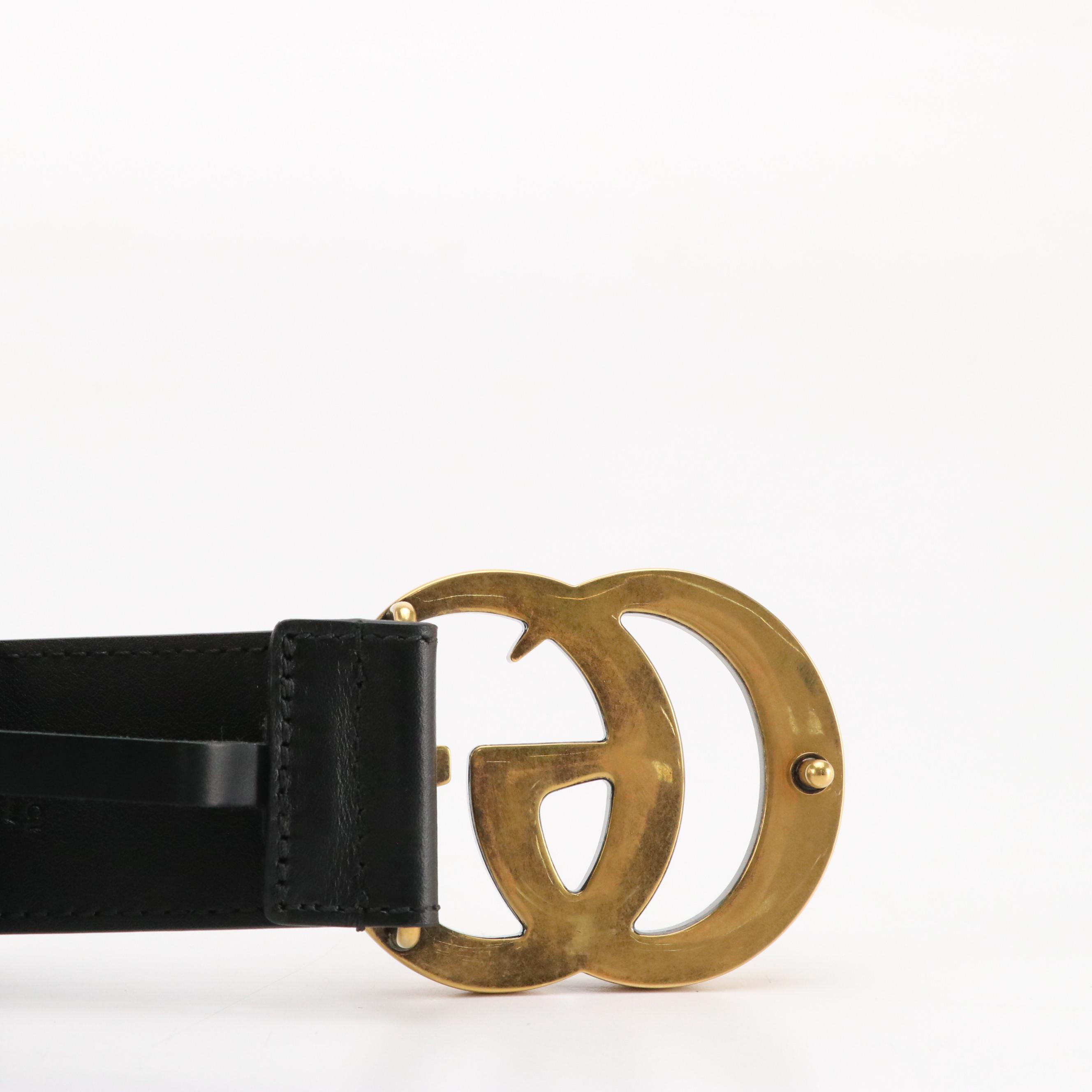 Gucci GG Marmont Wide Black Calfskin Leather Belt