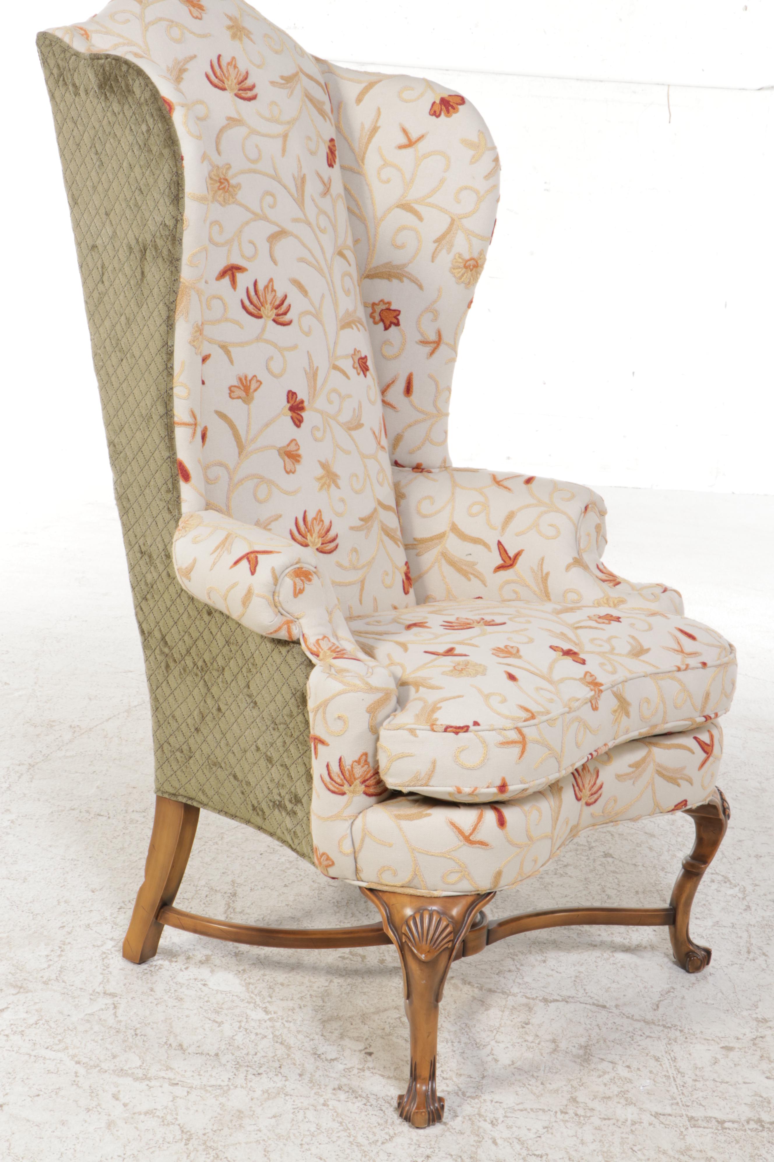 Stanford Furniture Corp. Queen Anne Style Wingback Chair with Ottoman