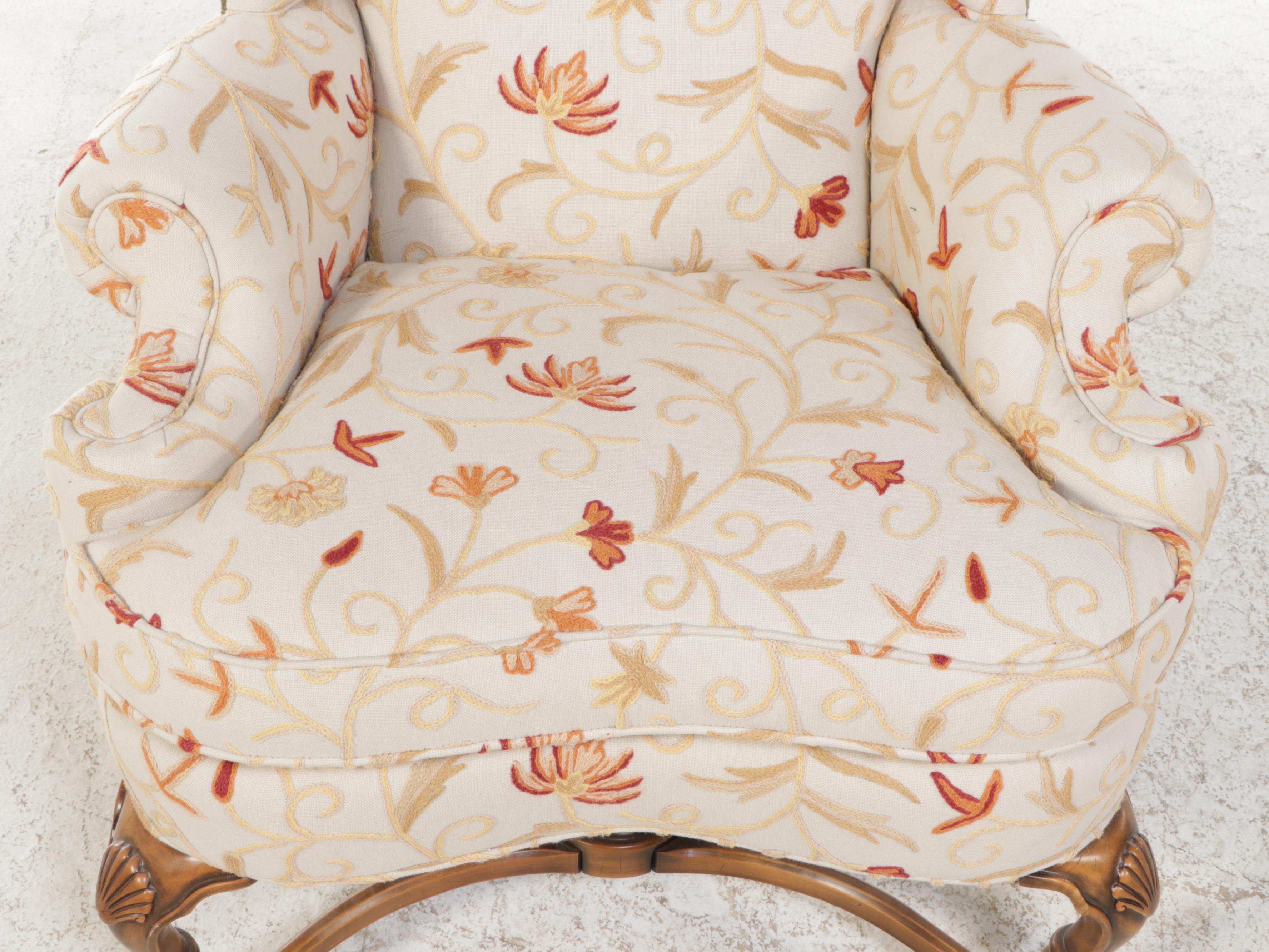 Stanford Furniture Corp. Queen Anne Style Wingback Chair with Ottoman