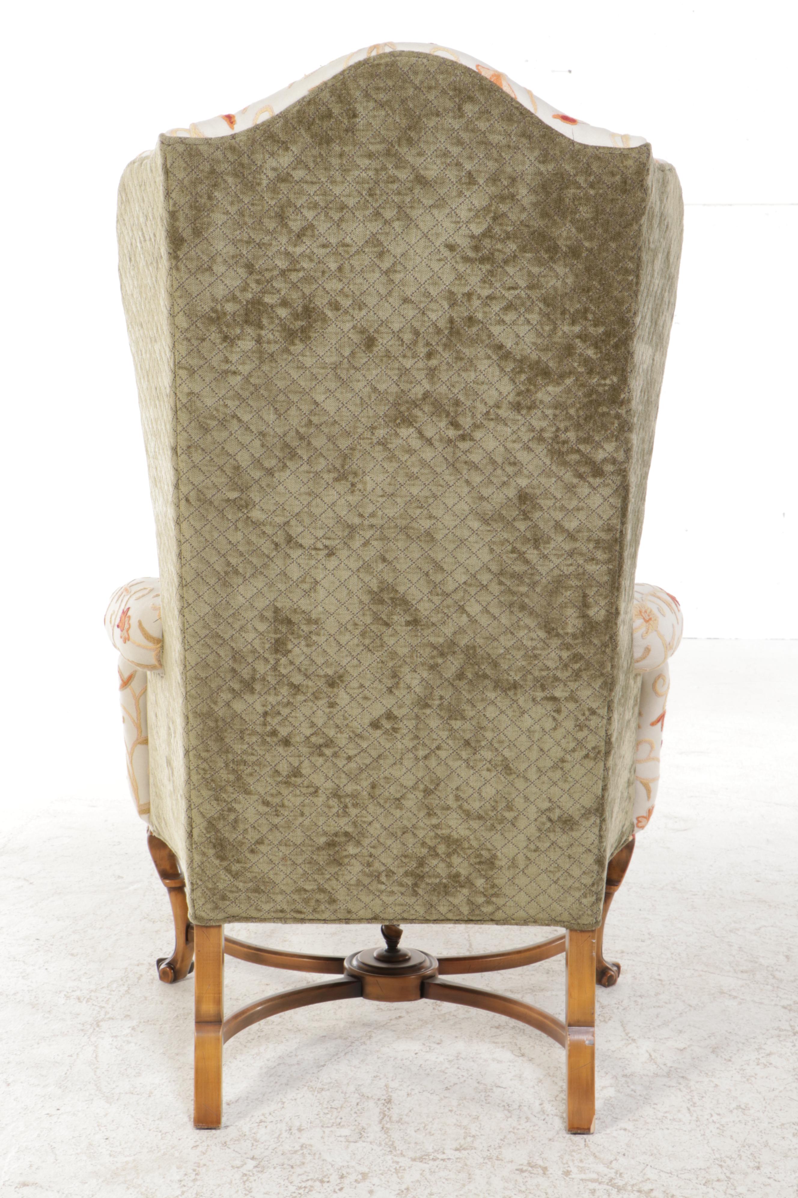 Stanford Furniture Corp. Queen Anne Style Wingback Chair with Ottoman