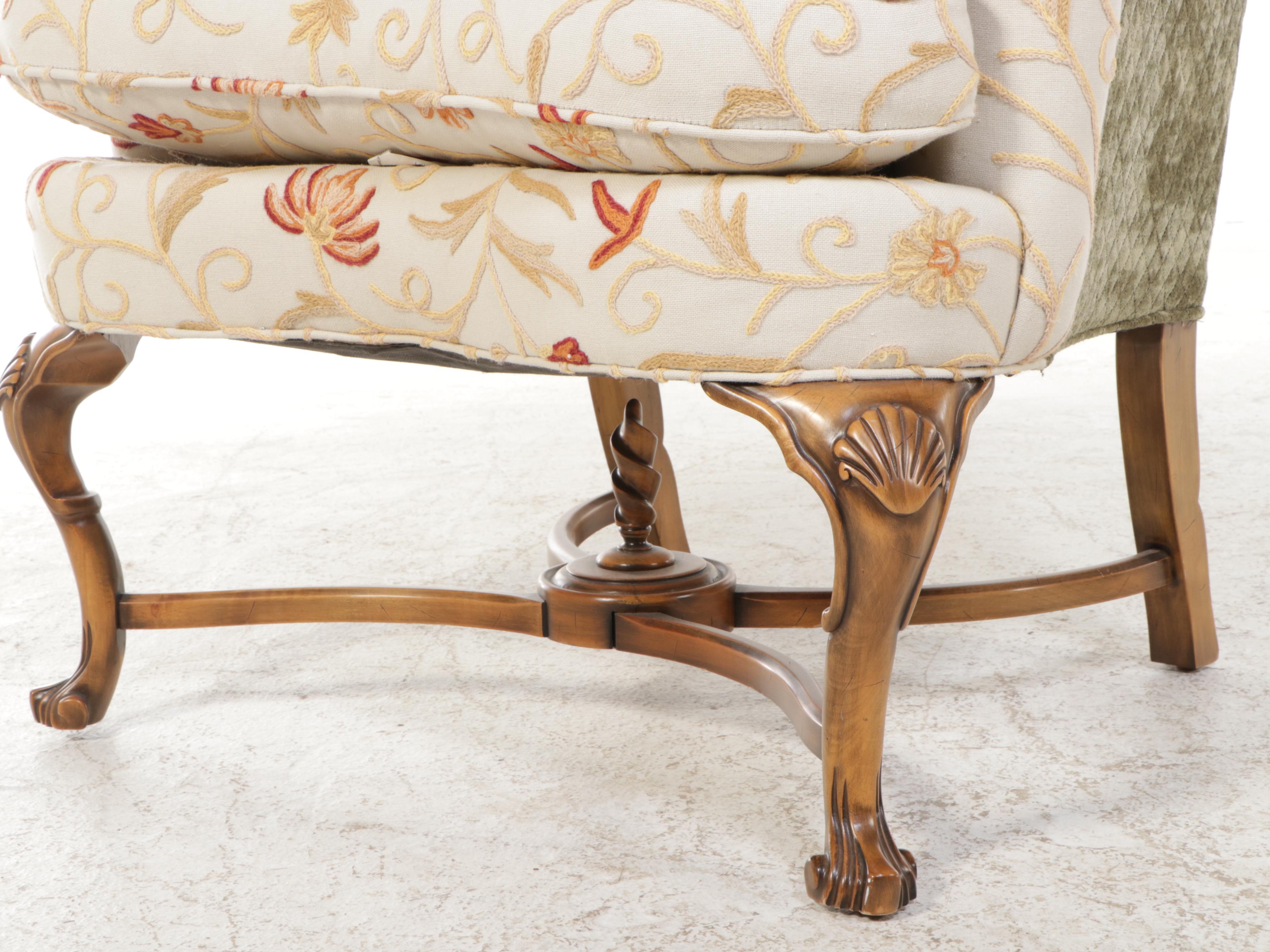 Stanford Furniture Corp. Queen Anne Style Wingback Chair with Ottoman