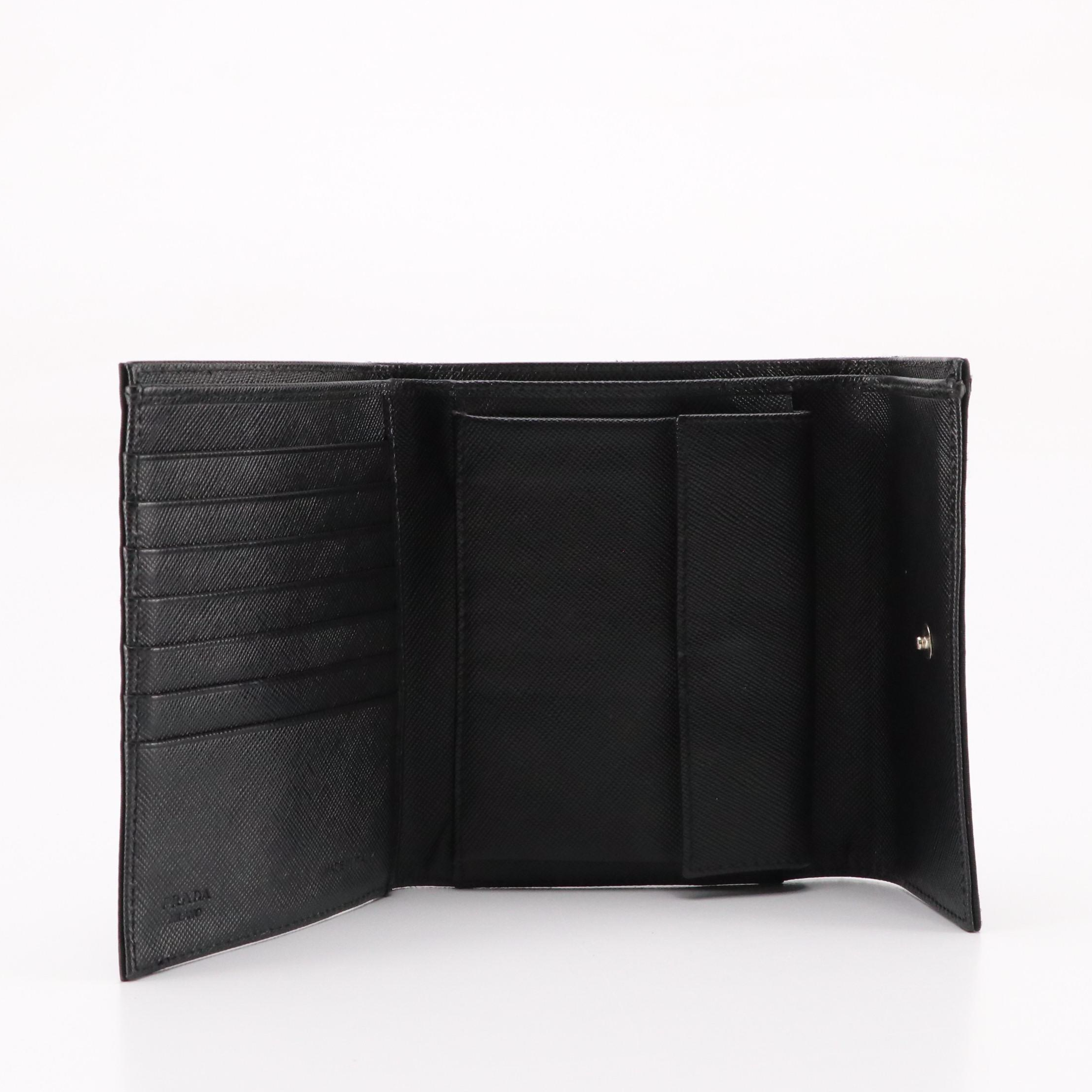 Prada Black Tessuto Nylon Trifold Wallet