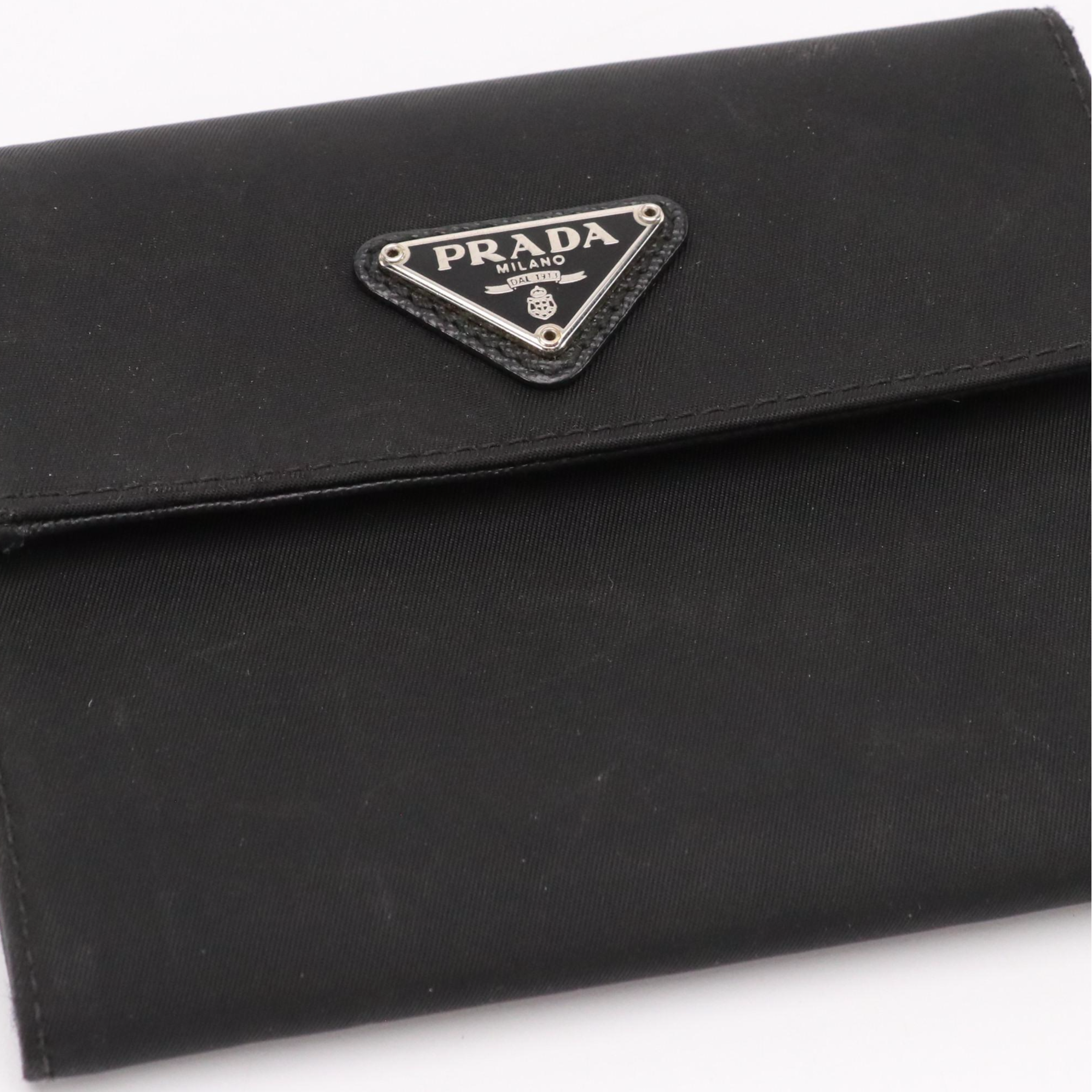 Prada Black Tessuto Nylon Trifold Wallet
