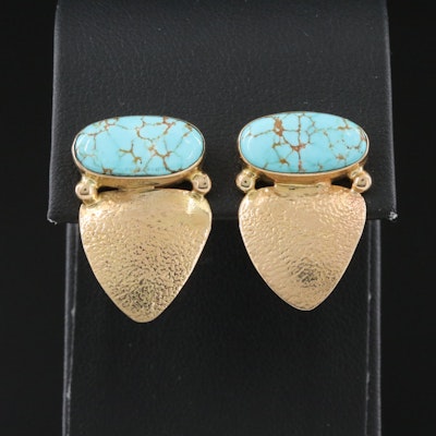 Wes Willie Navajo Diné Reticulated 14K and Turquoise Earrings Wes Willie Navajo Diné Reticulated 14K and Turquoise Earrings