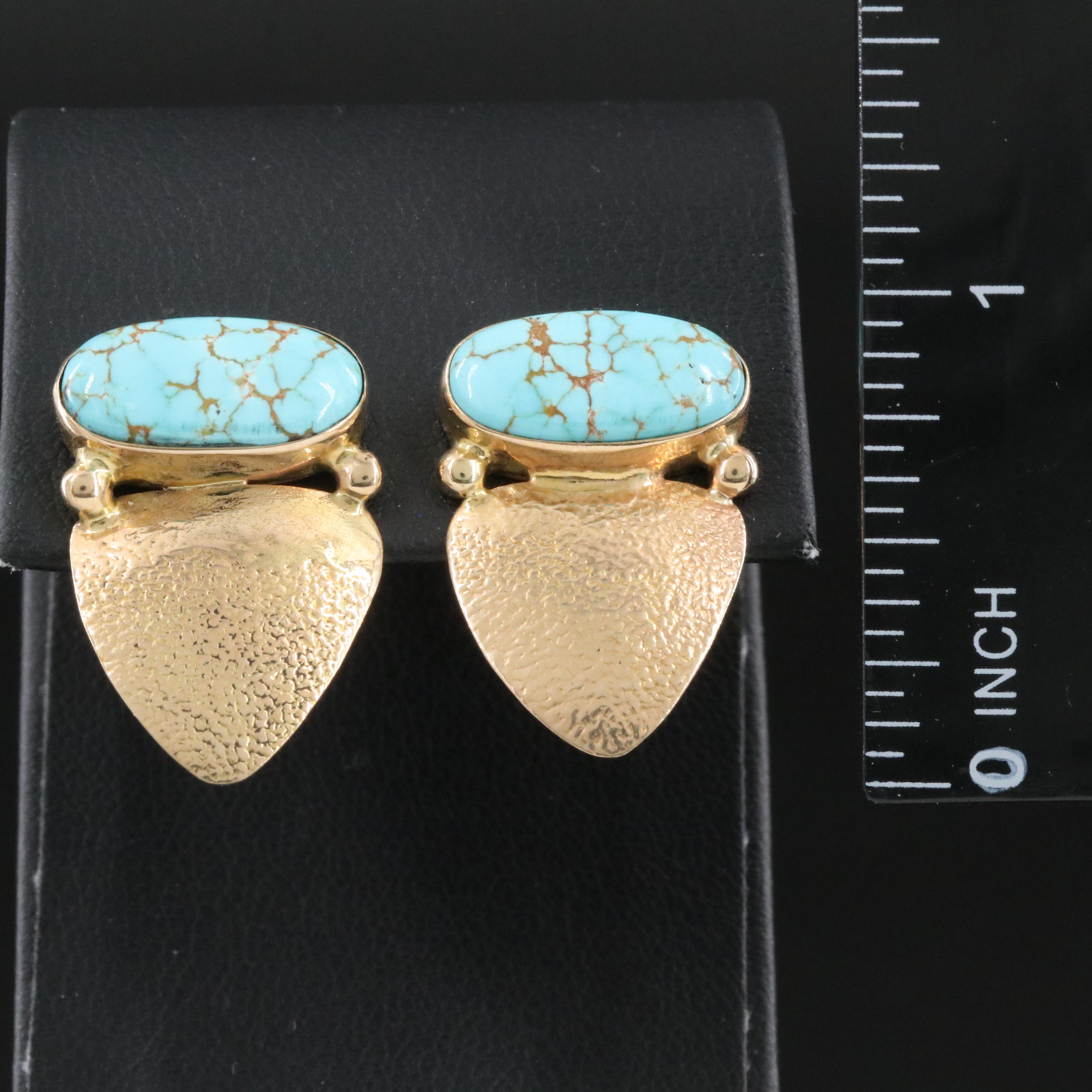 Wes Willie Navajo Diné Reticulated 14K and Turquoise Earrings