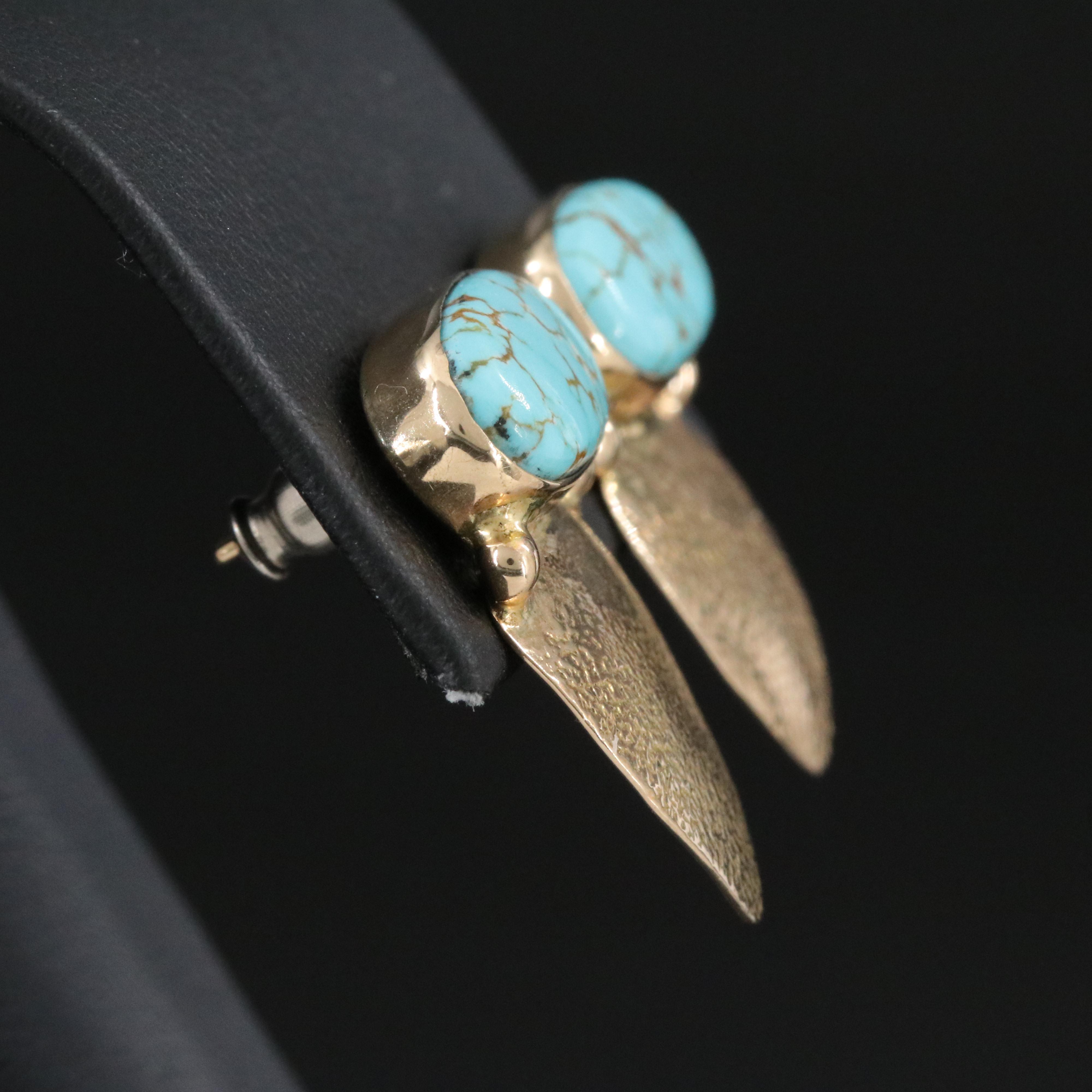 Wes Willie Navajo Diné Reticulated 14K and Turquoise Earrings