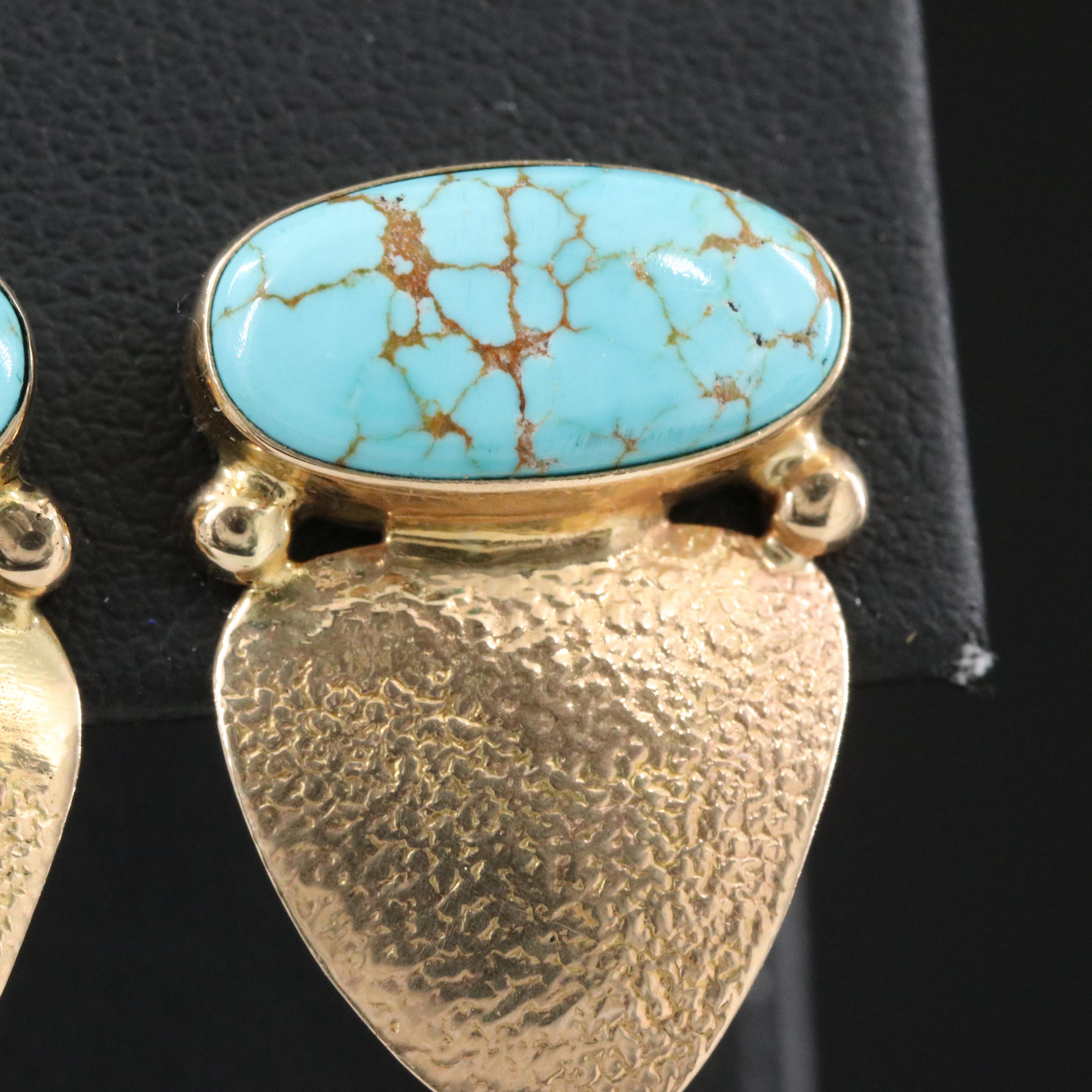 Wes Willie Navajo Diné Reticulated 14K and Turquoise Earrings