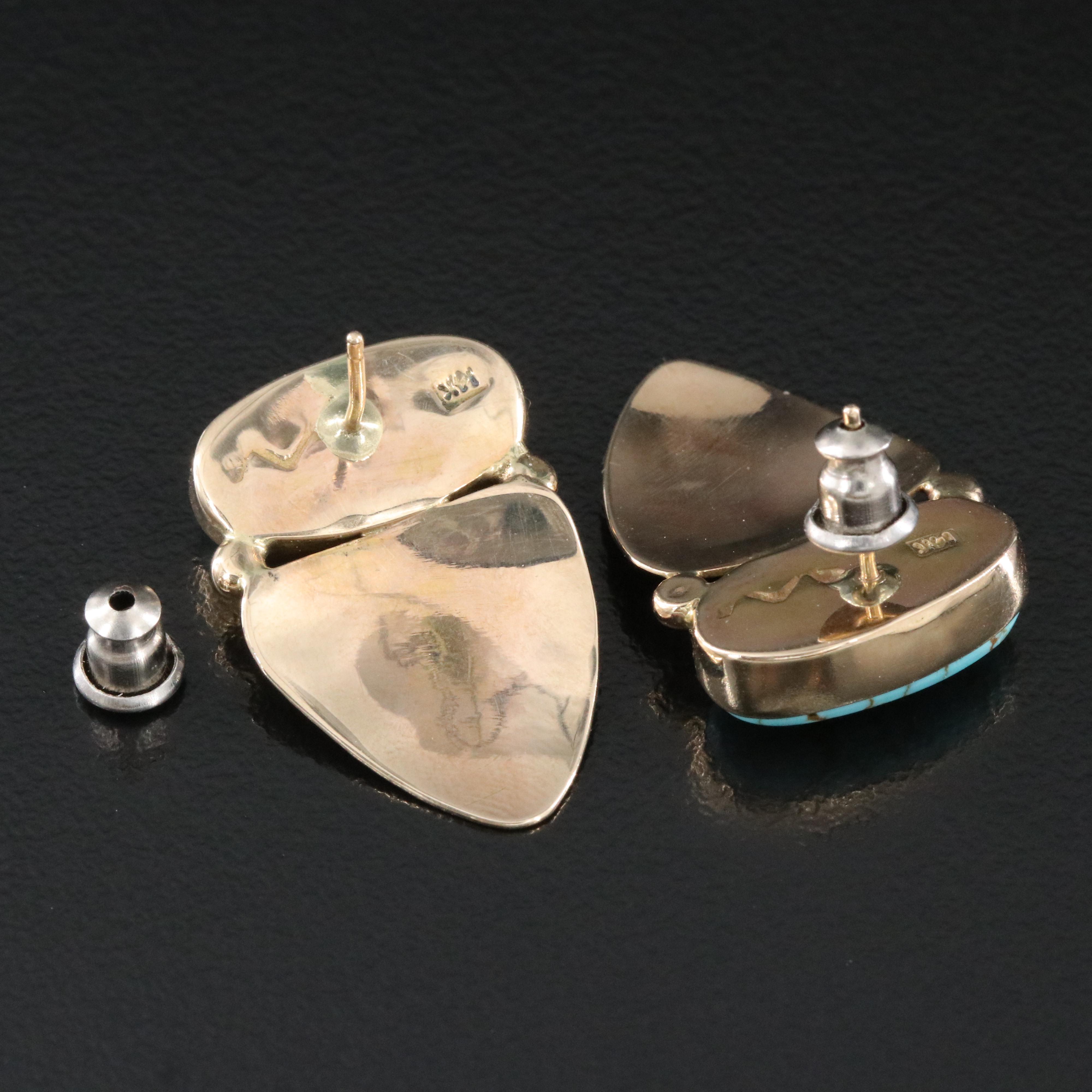 Wes Willie Navajo Diné Reticulated 14K and Turquoise Earrings