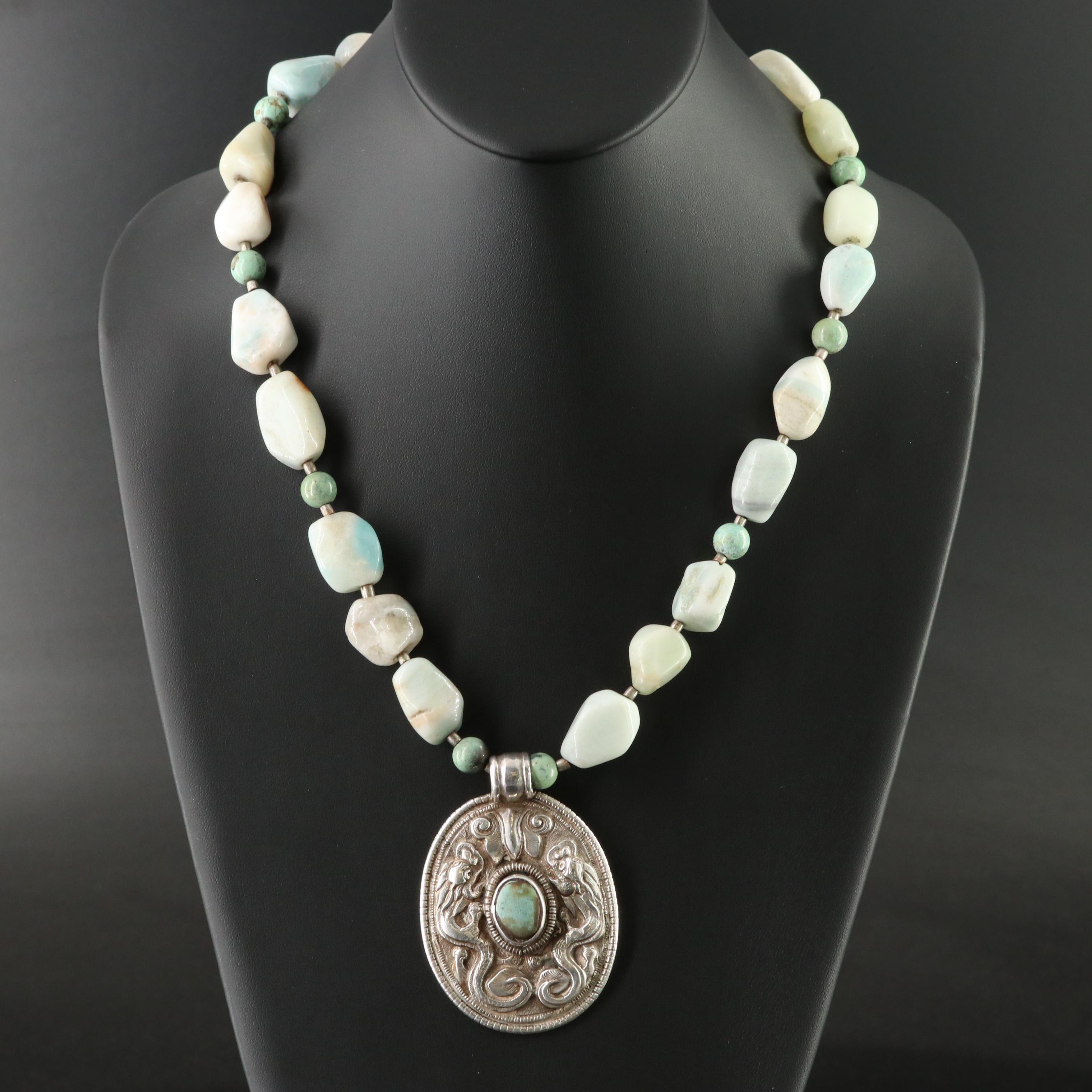 Sterling Turquoise and Agate Necklace
