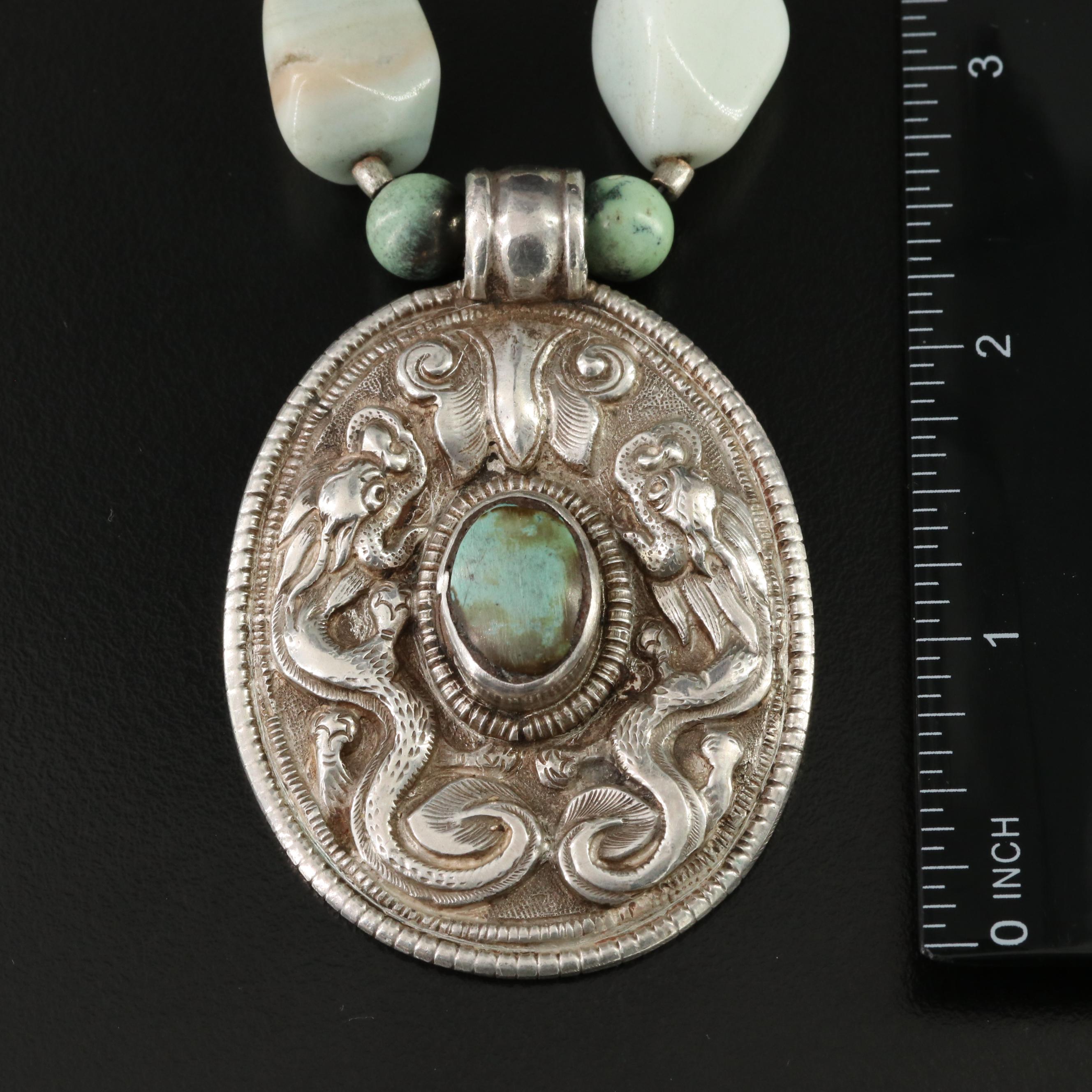 Sterling Turquoise and Agate Necklace