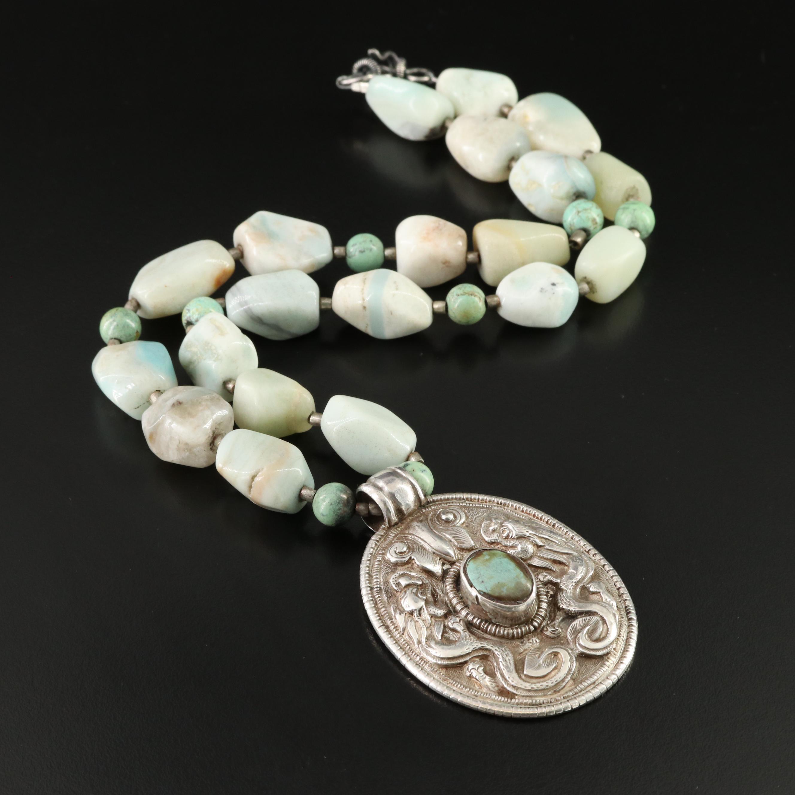 Sterling Turquoise and Agate Necklace