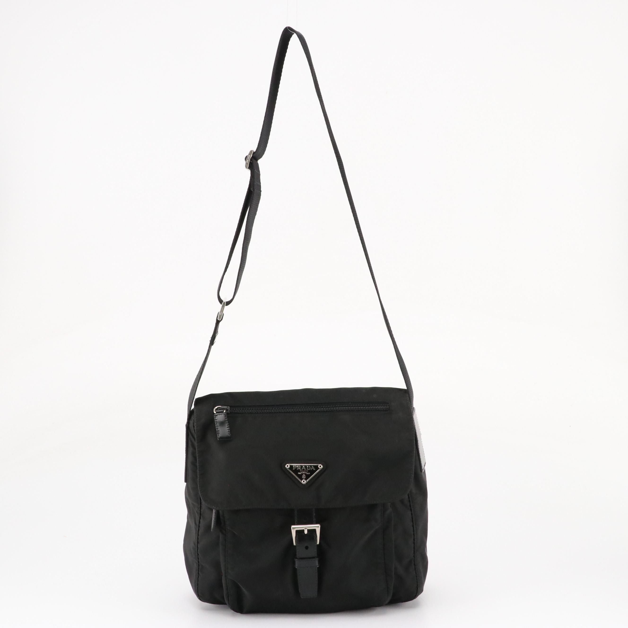 Prada Buckle Flap Shoulder Bag in Black Tessuto Nylon