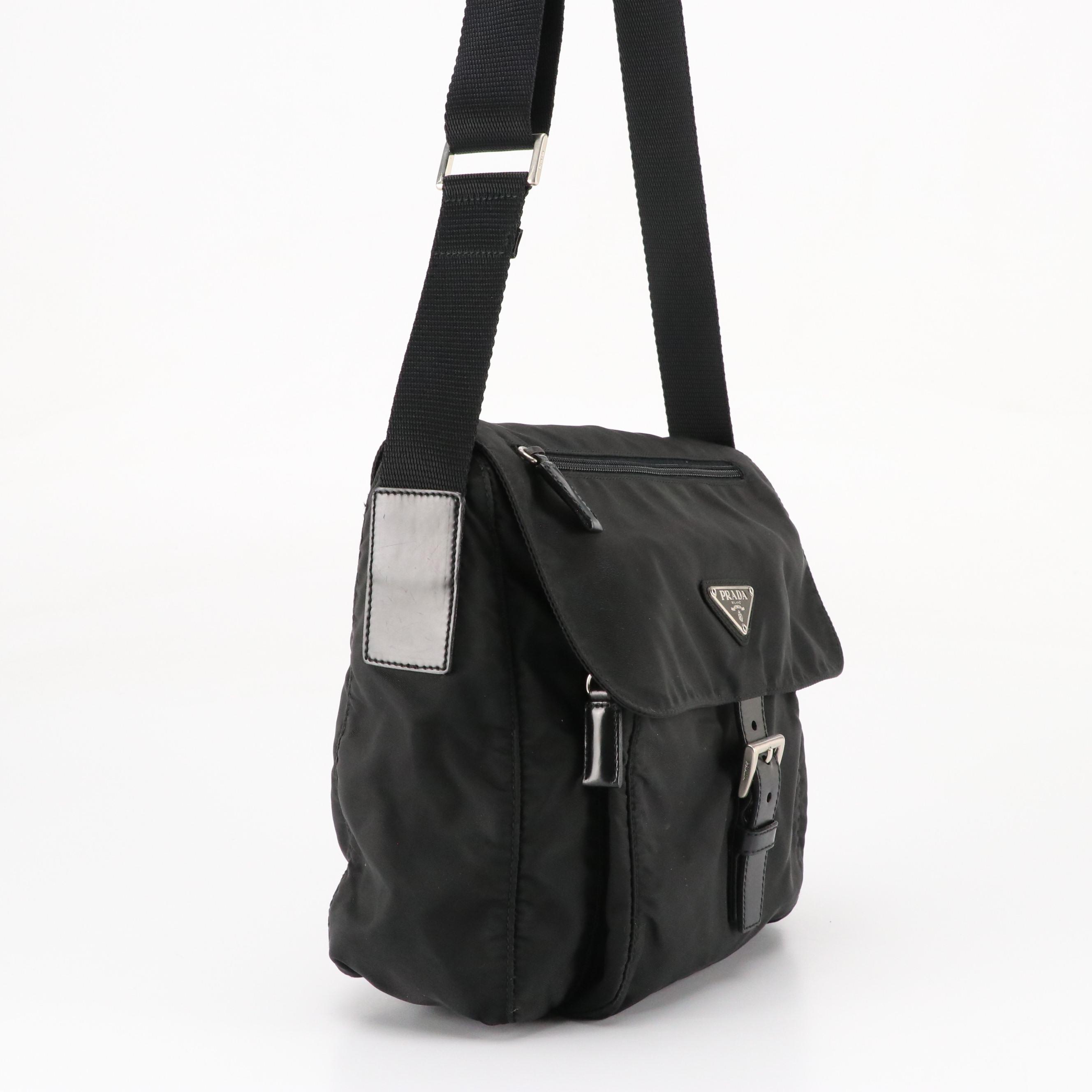 Prada Buckle Flap Shoulder Bag in Black Tessuto Nylon