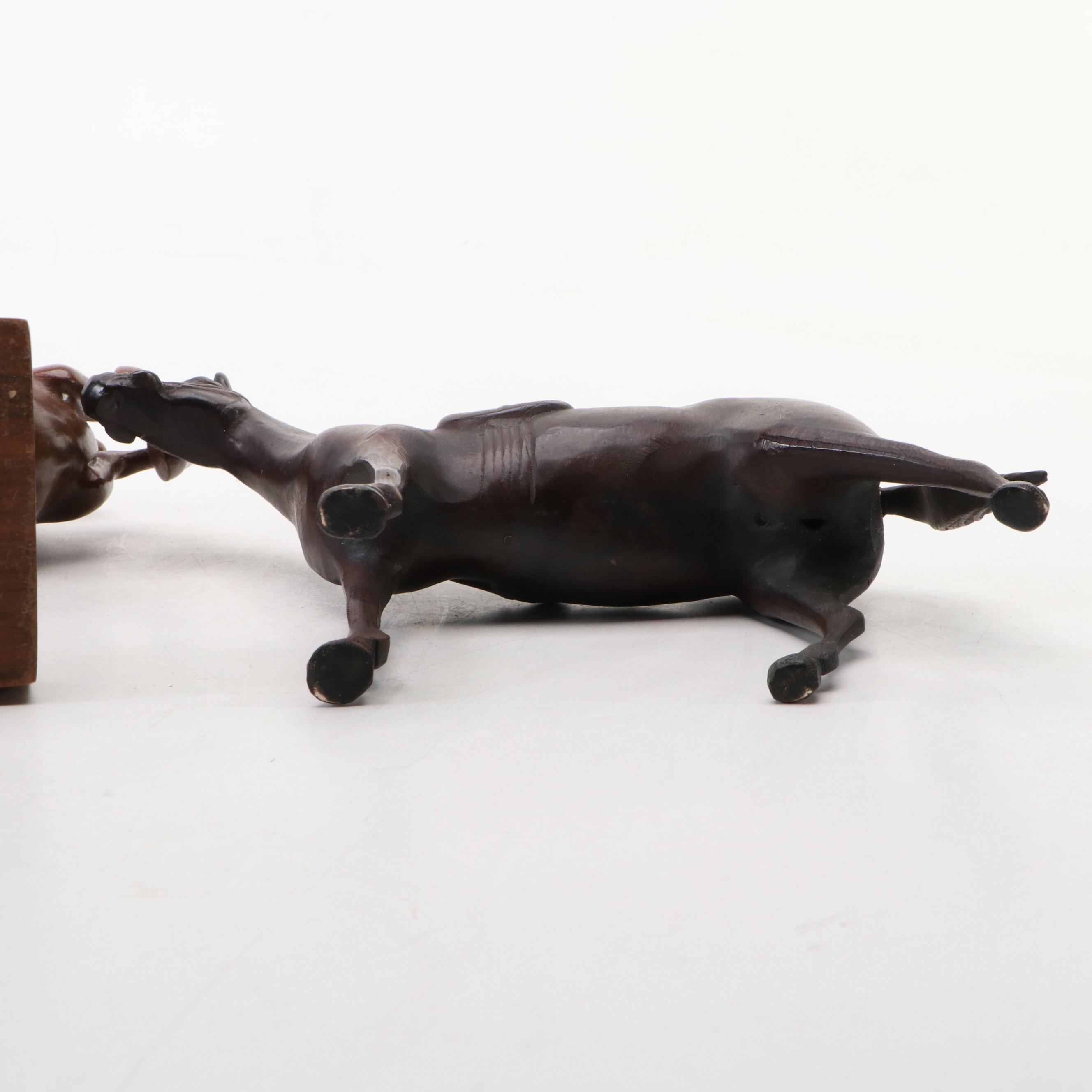 Philadelphia Manufacturing Brass Finished Horse Head Bookends with Figurines