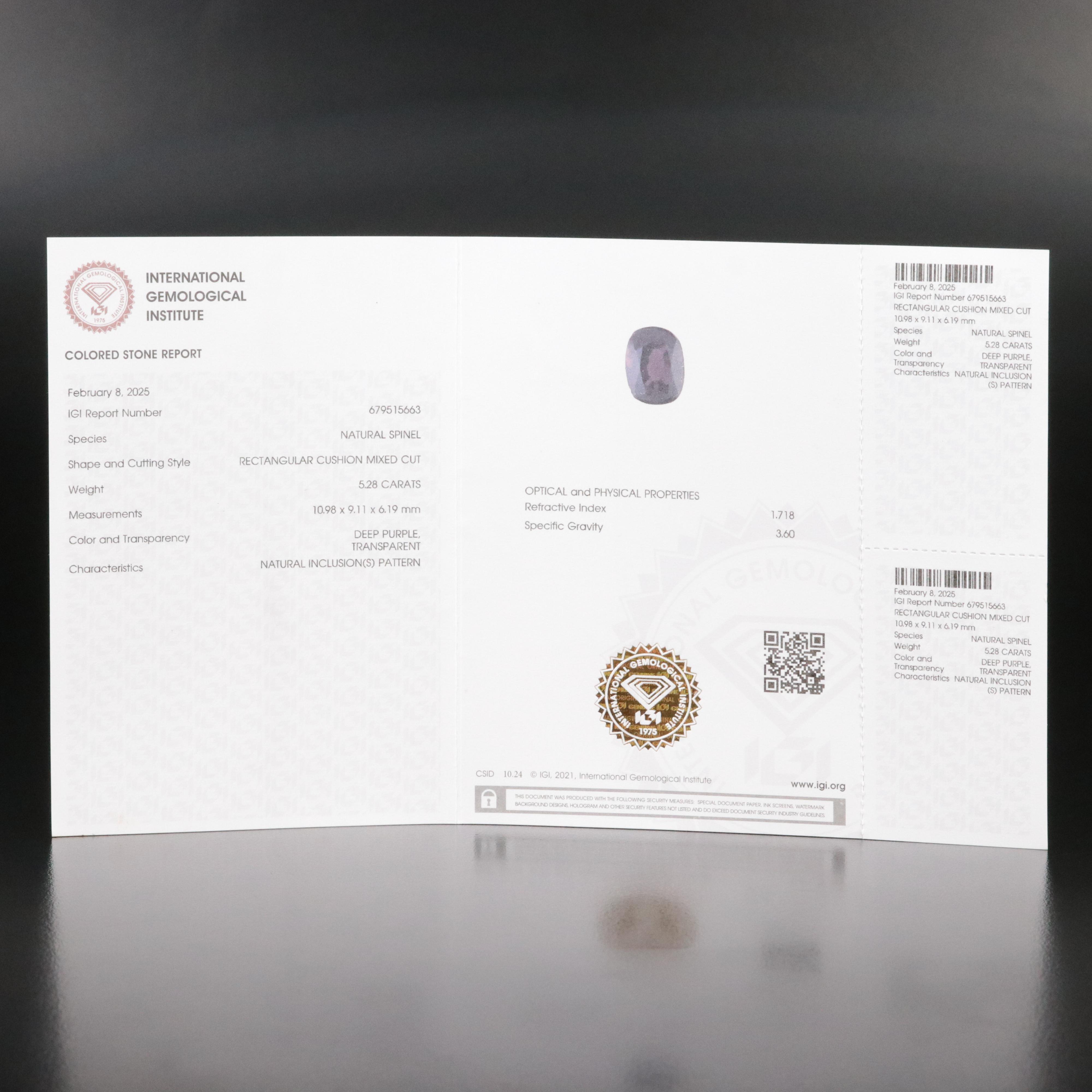 Loose 5.28 CT Spinel with IGI Report