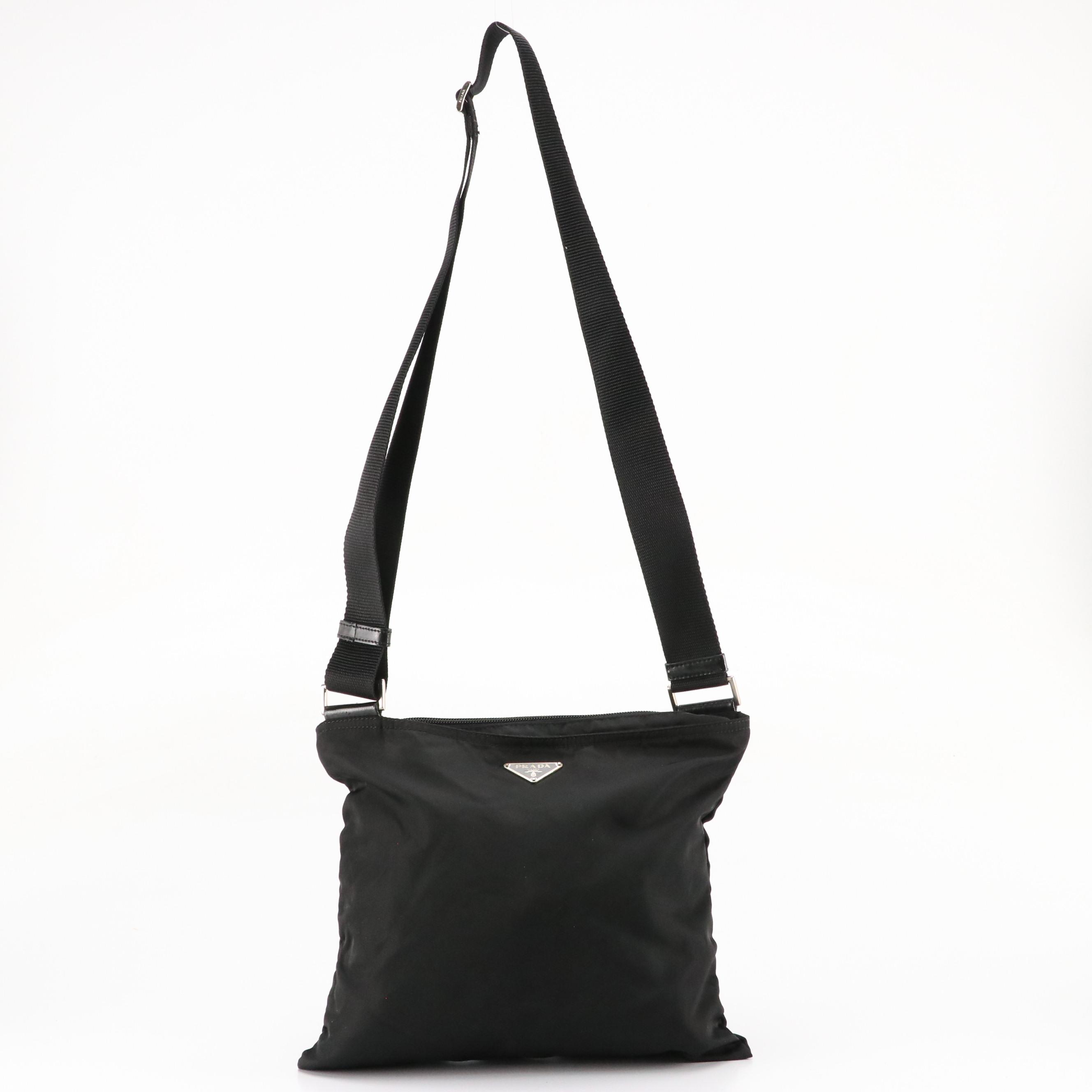 Prada Flat Crossbody Bag in Black Nylon