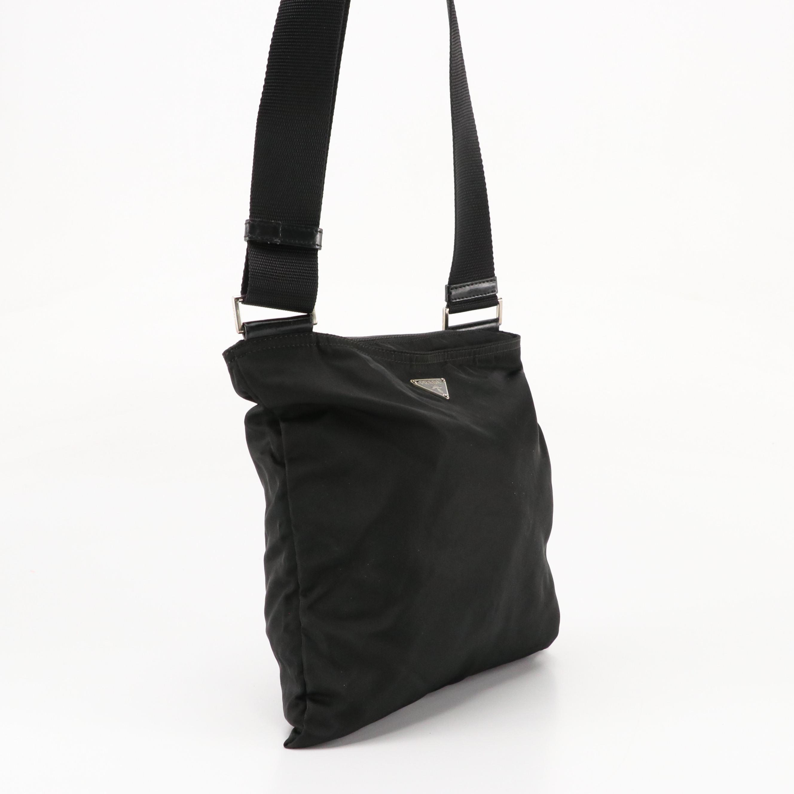 Prada Flat Crossbody Bag in Black Nylon