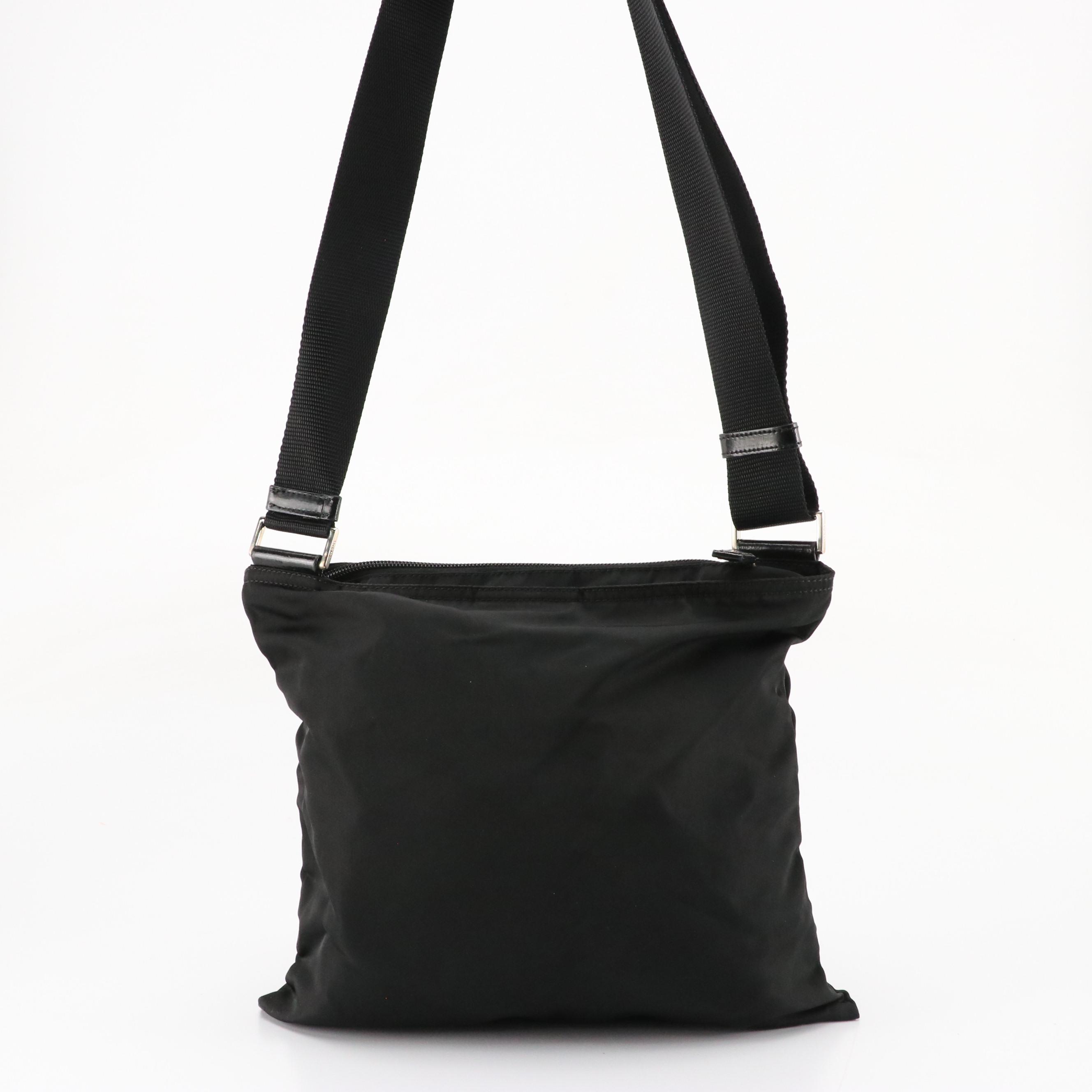 Prada Flat Crossbody Bag in Black Nylon