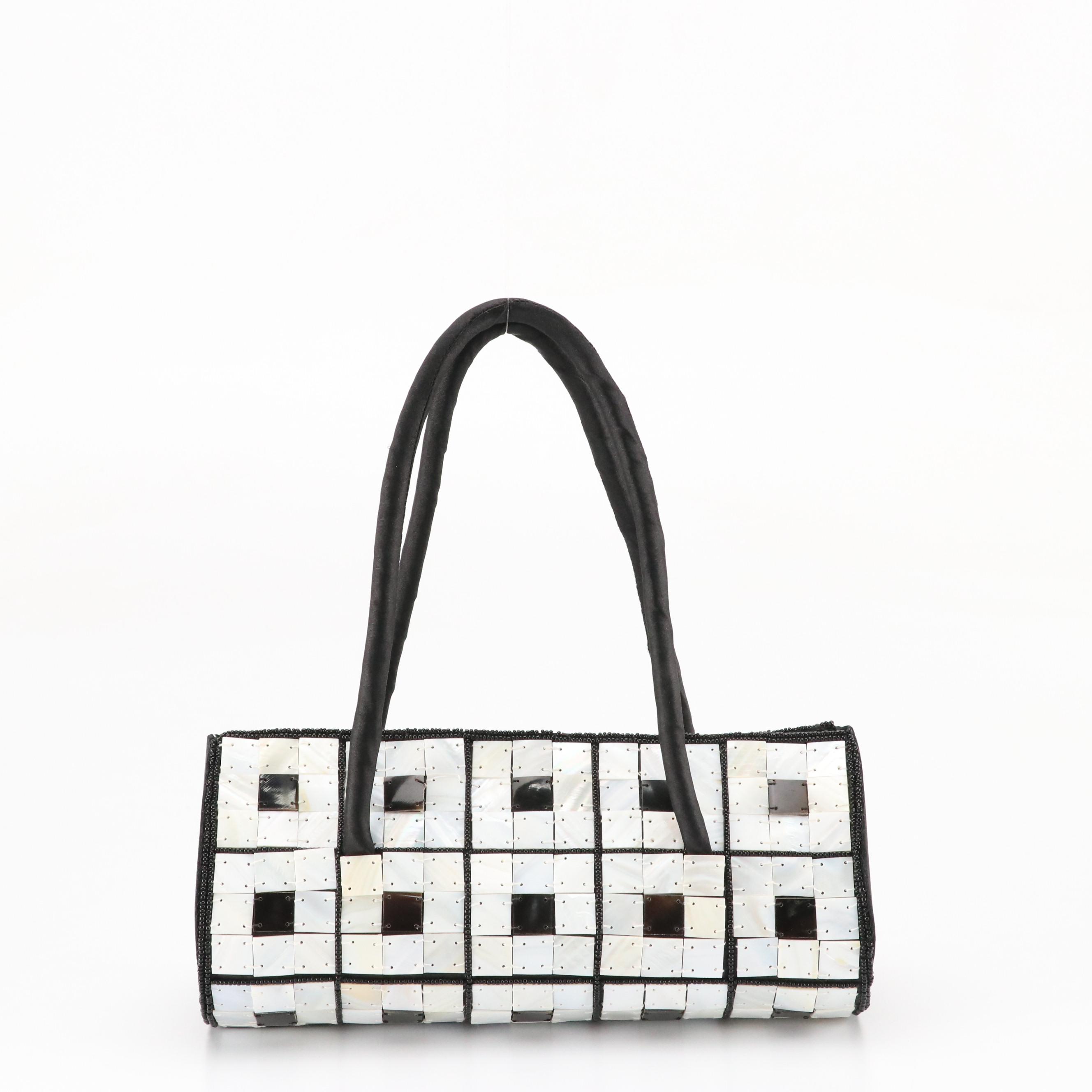 Vintage Mother of Pearl and Buffalo Horn Barrel Bag