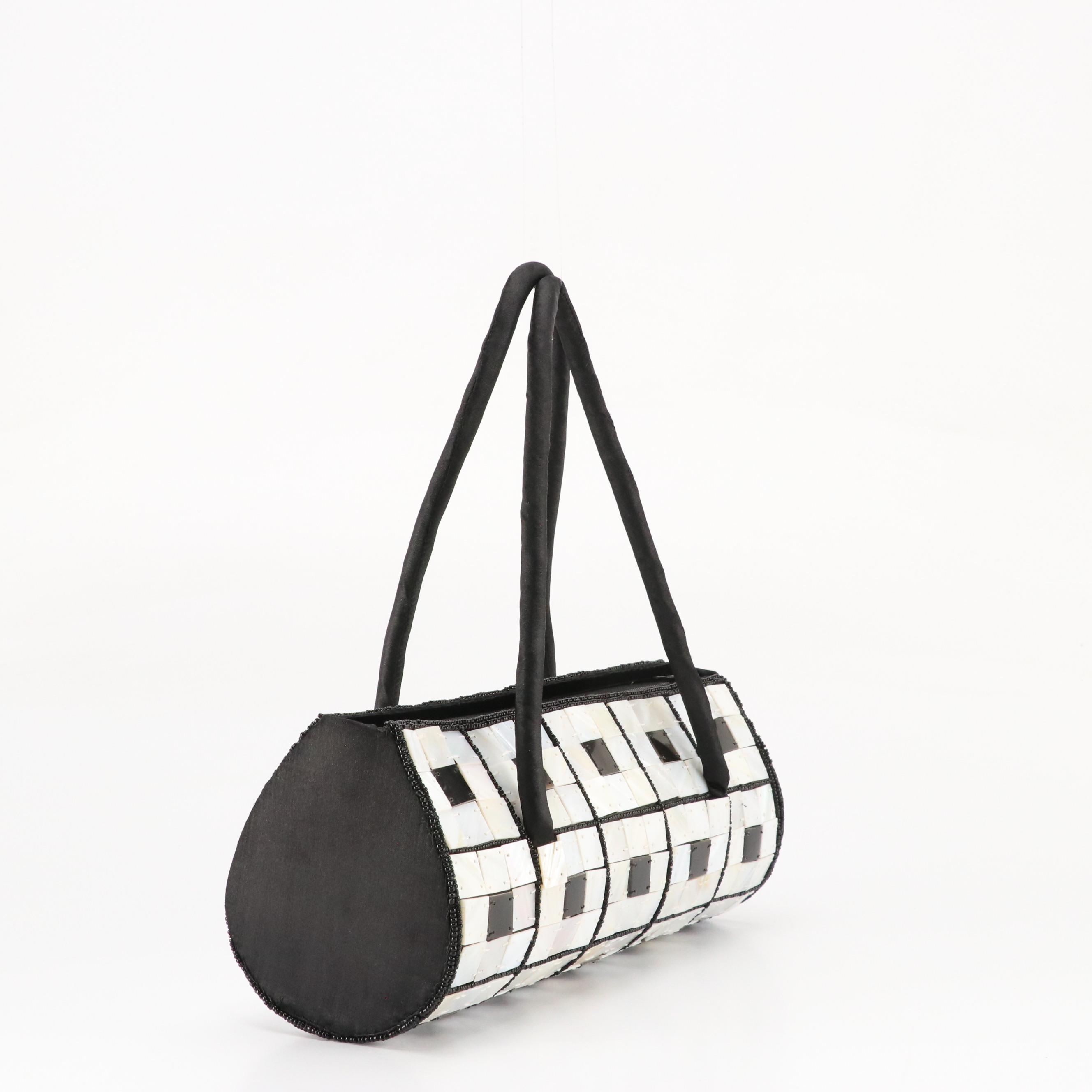 Vintage Mother of Pearl and Buffalo Horn Barrel Bag