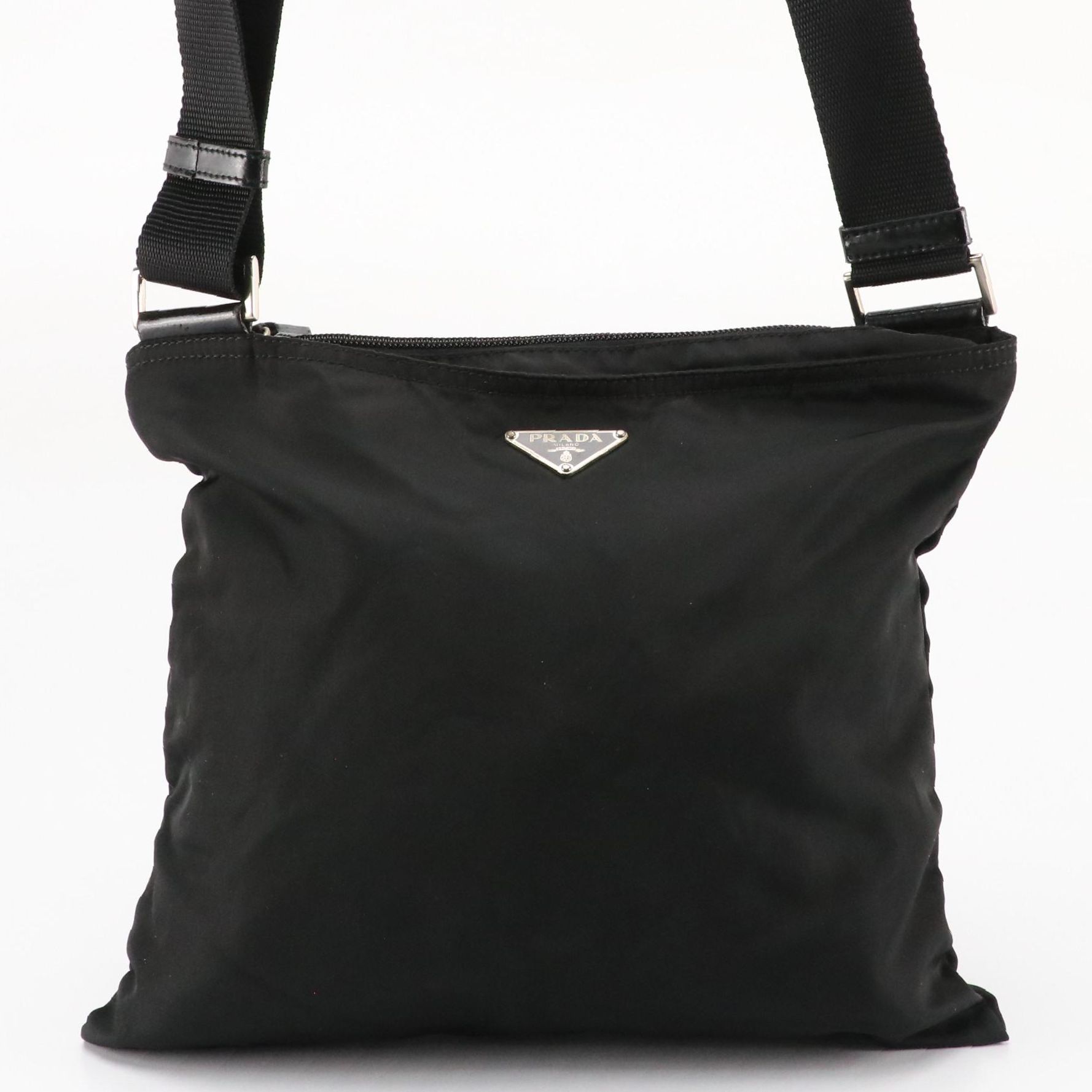 Prada Flat Crossbody Bag in Black Nylon