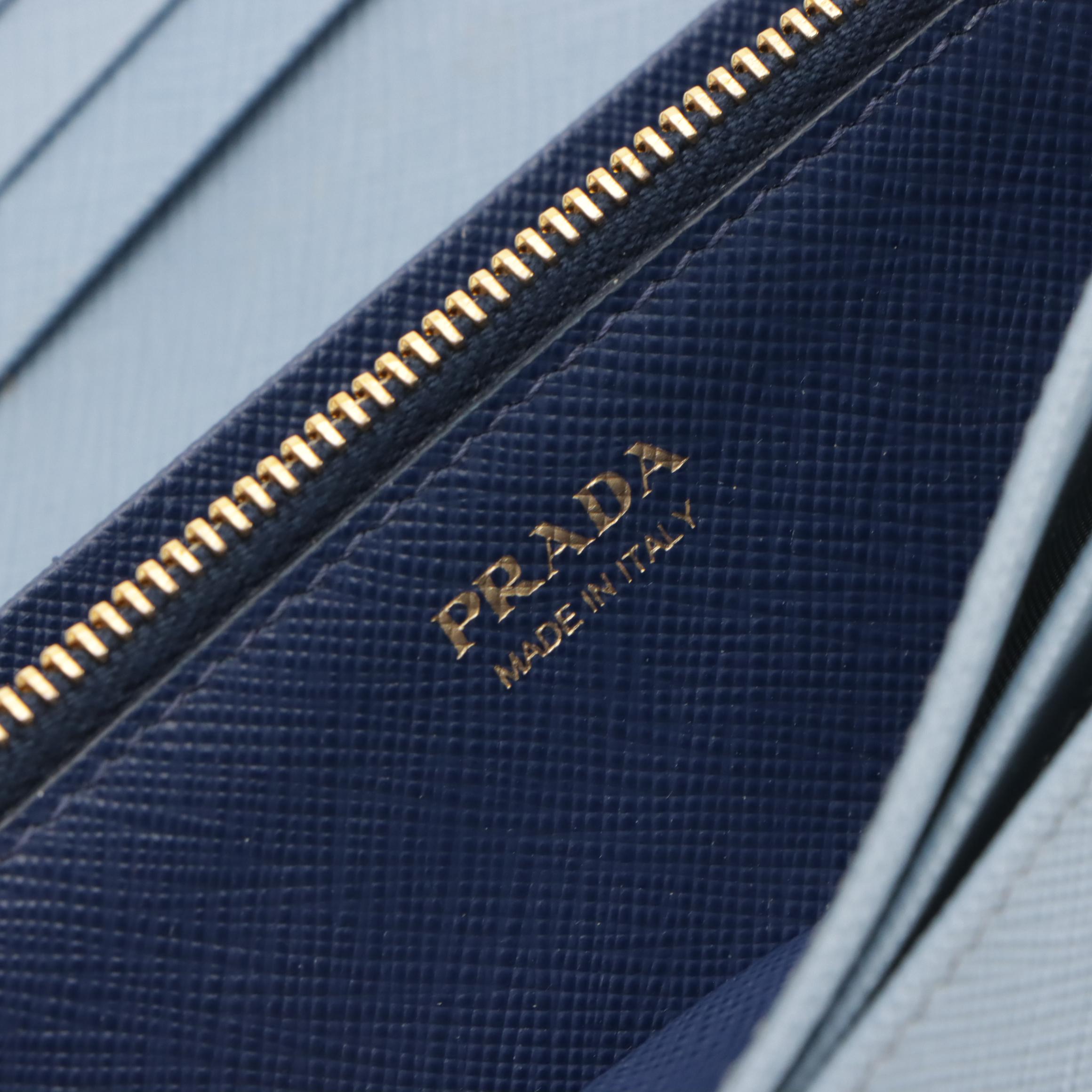 Prada Bow Continental Wallet and Card Holder in Two-Tone Blue Saffiano Leather