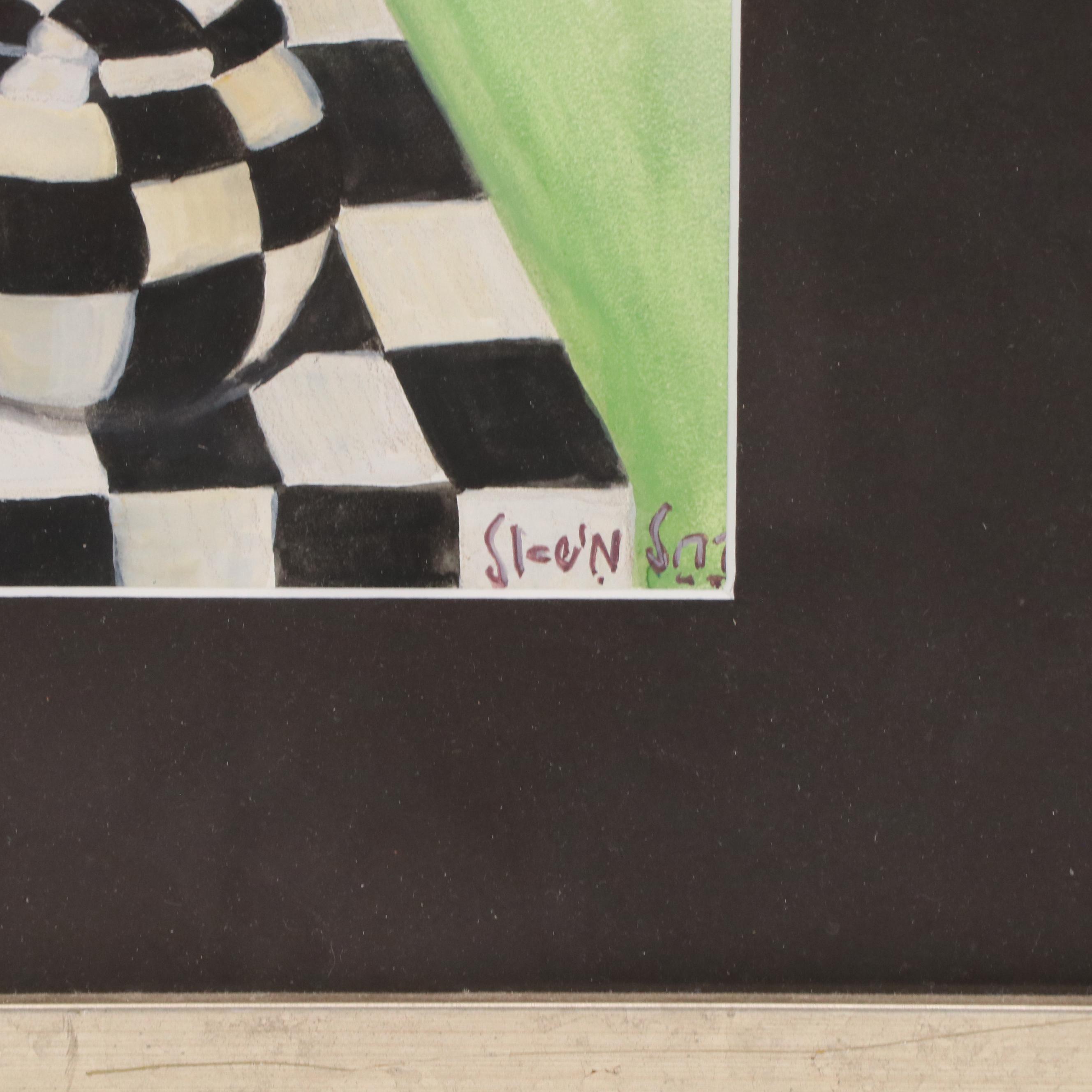 Still Life Gouache Painting of MacKenzie-Childs Teapot and Vessel