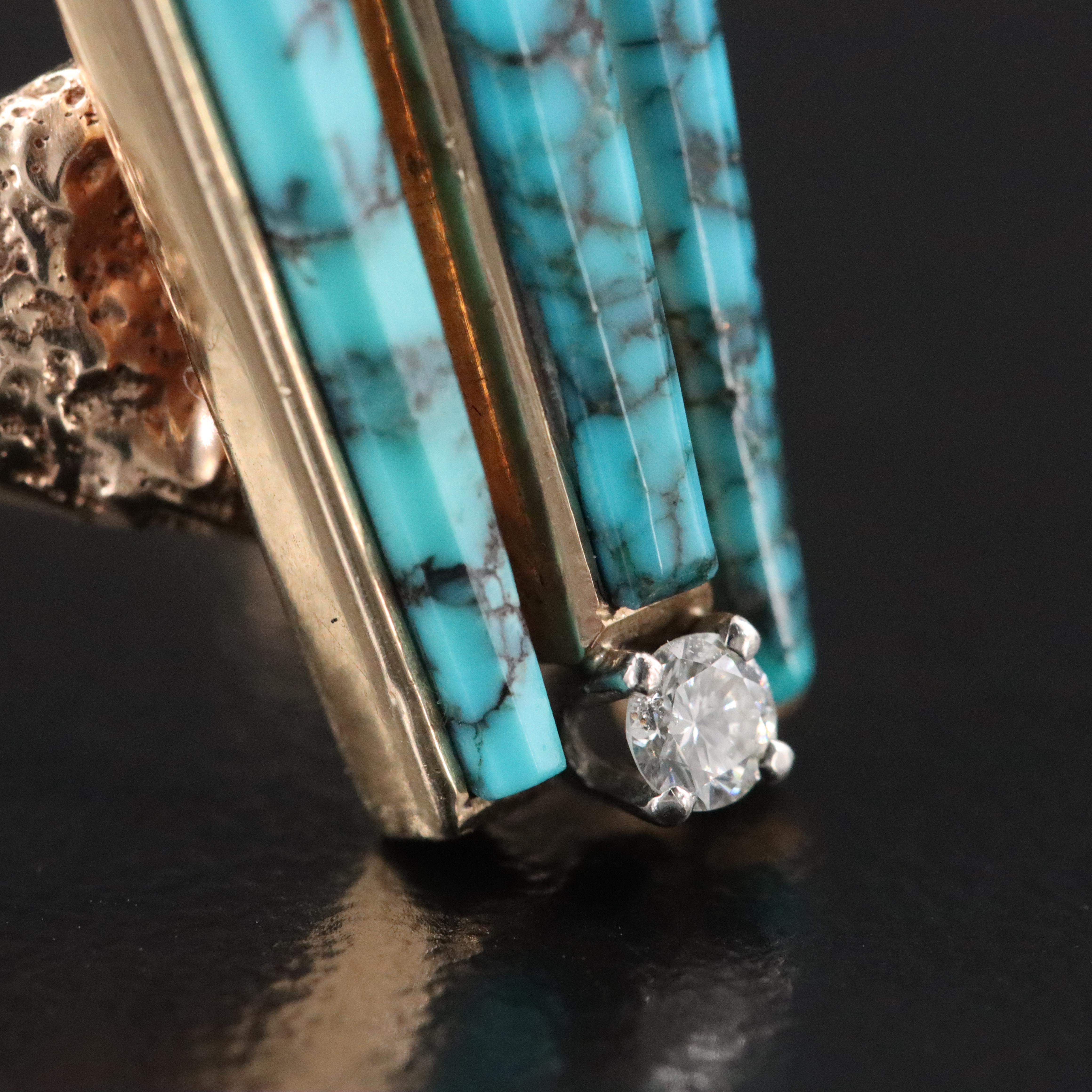 Southwestern Signed 14K Turquoise and Diamond Ring