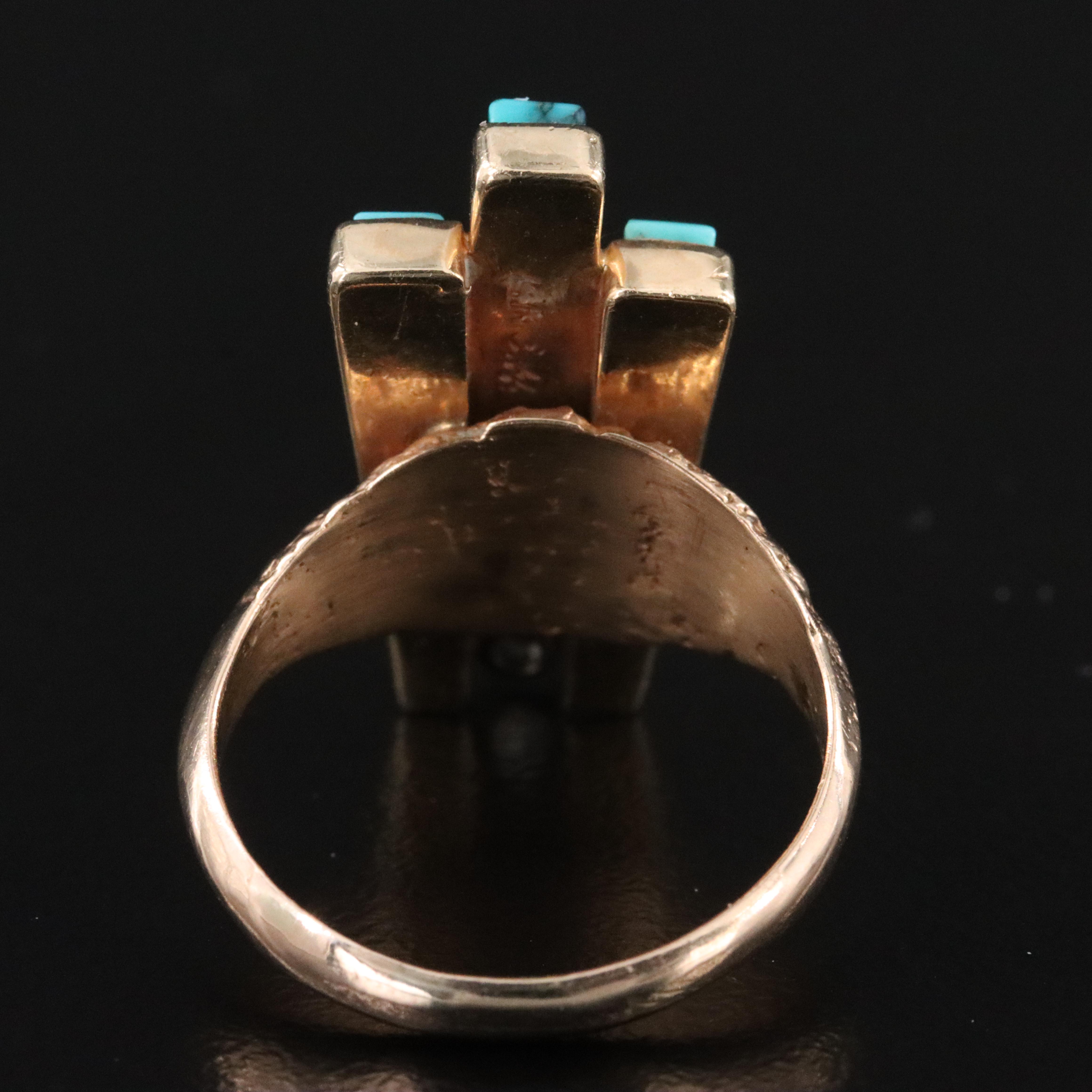 Southwestern Signed 14K Turquoise and Diamond Ring