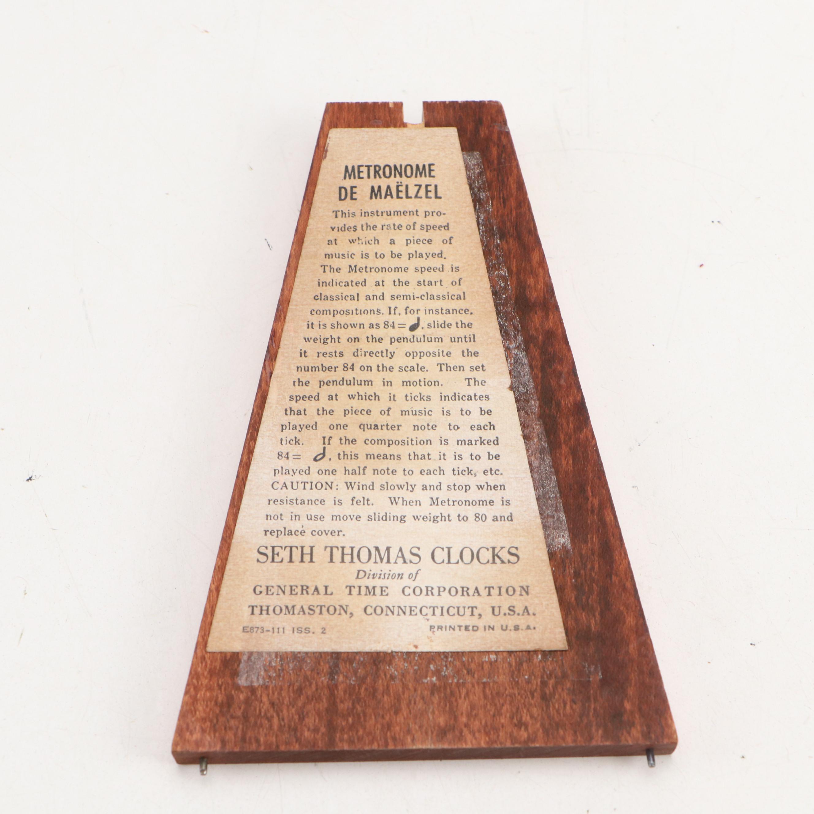 Seth Thomas No. 8 Wooden Metronome de Maelzel, Mid-20th Century