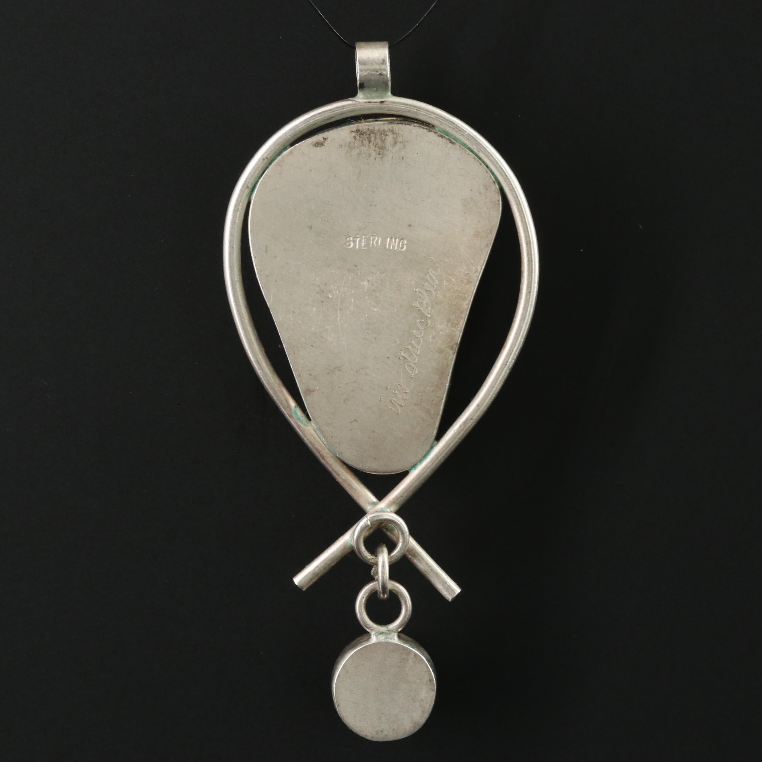 Signed Sterling Agate and Moonstone Pendant