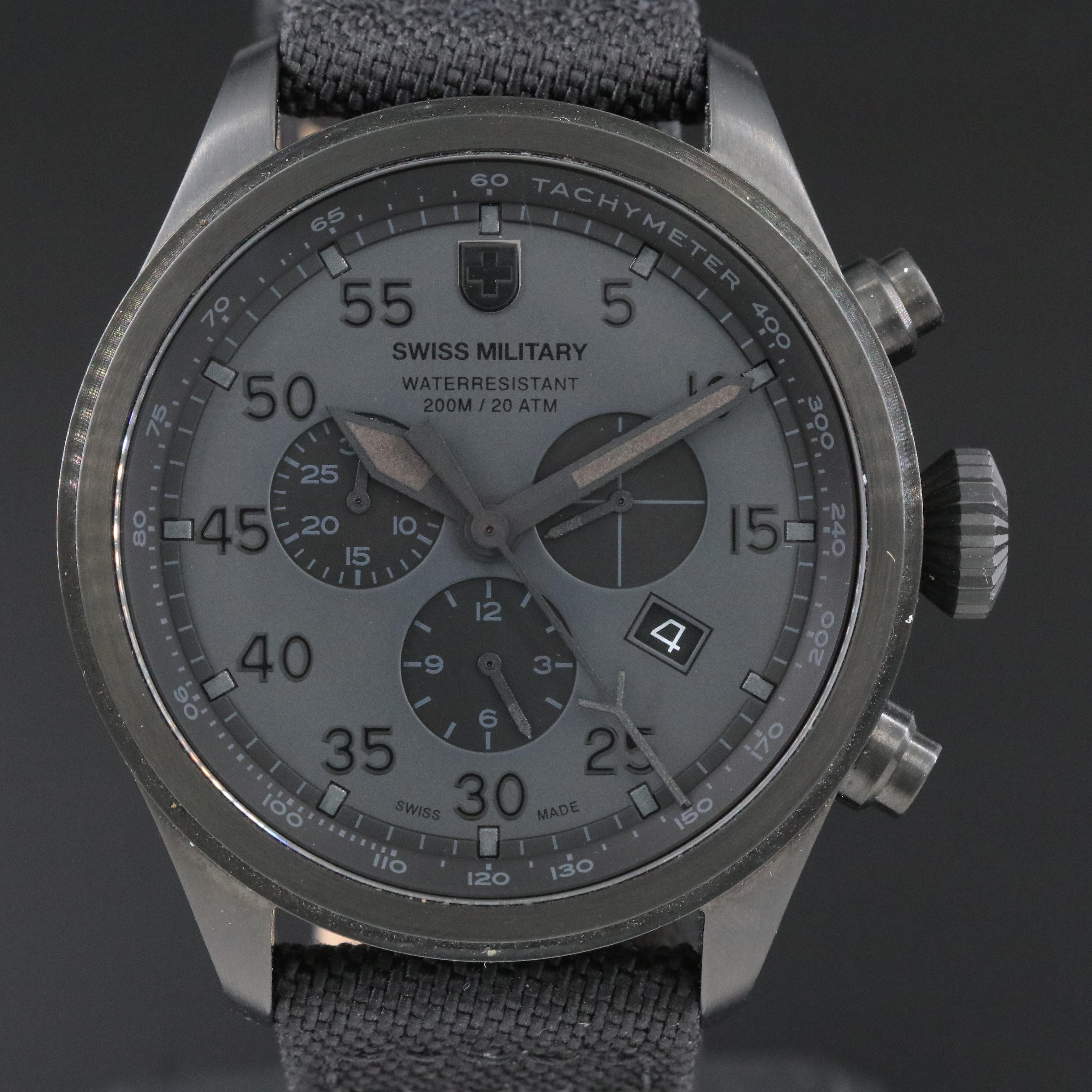 Swiss Military Chronograph Black 44mm PVD Coated Steel Quartz Watch
