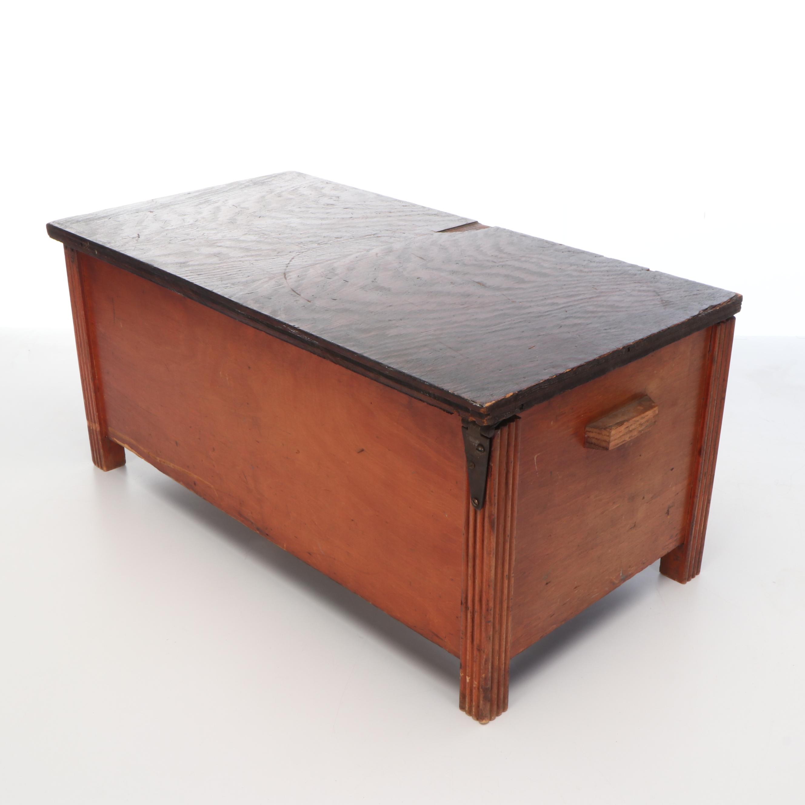 Parcel-Ebonized Wood Toy Chest with Wood Footstool, Early to Mid-20th Century