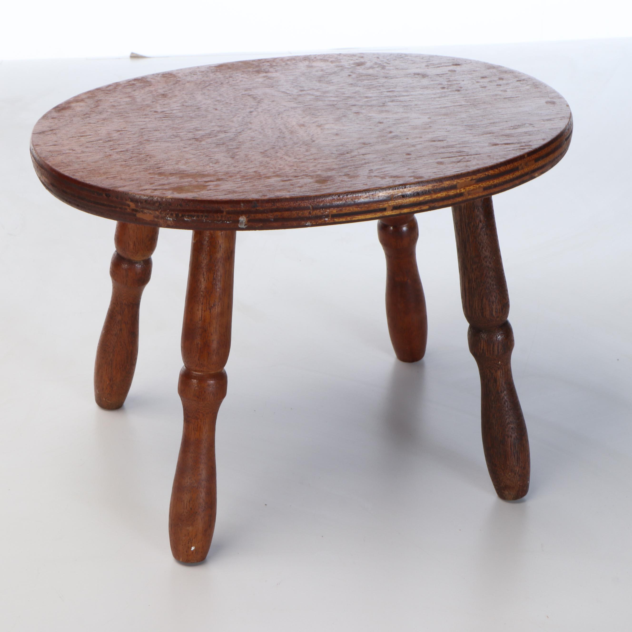 Parcel-Ebonized Wood Toy Chest with Wood Footstool, Early to Mid-20th Century