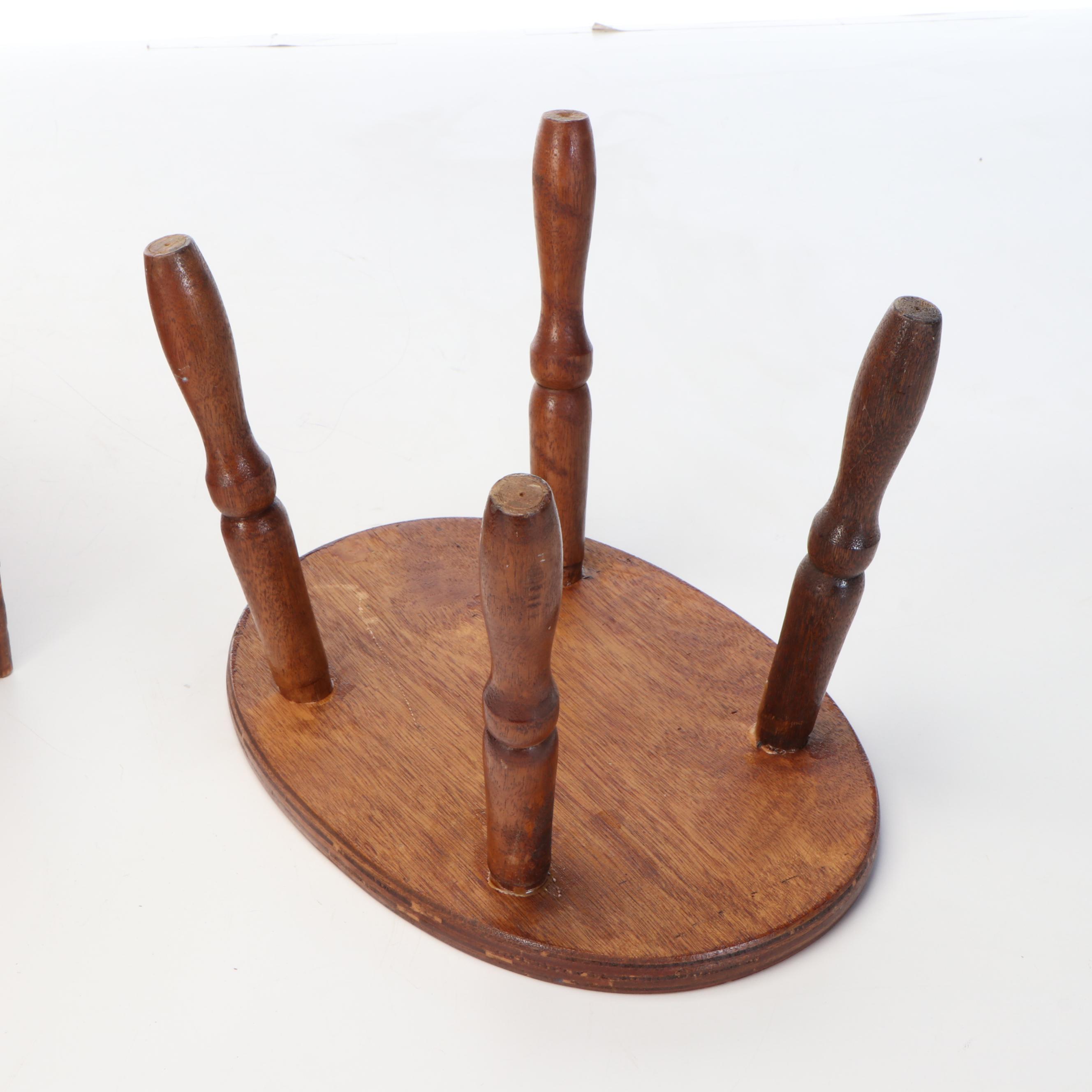 Parcel-Ebonized Wood Toy Chest with Wood Footstool, Early to Mid-20th Century